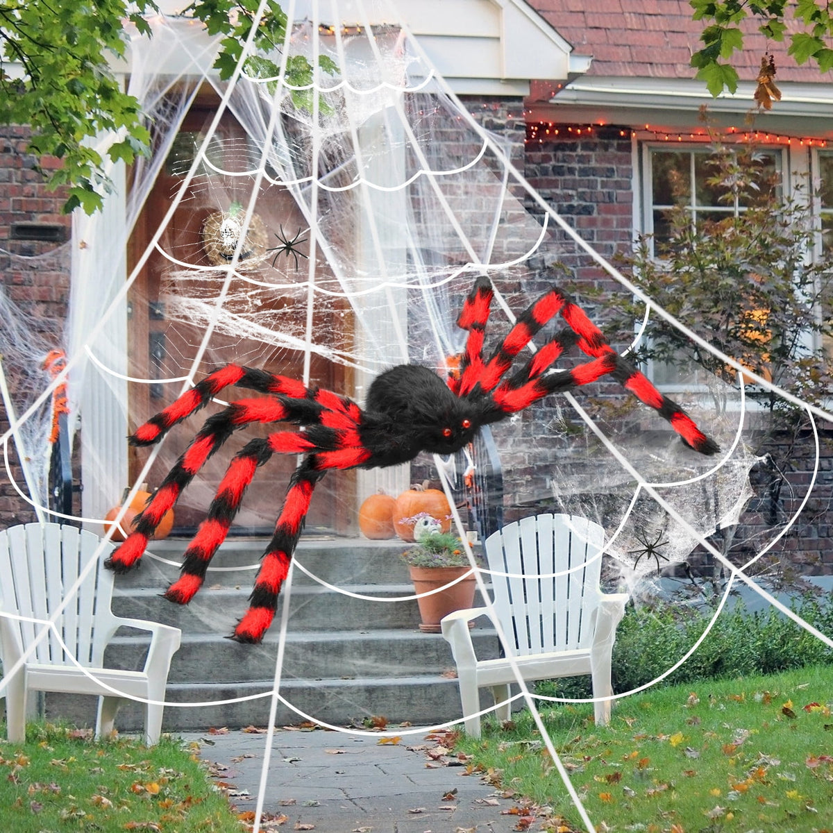 Innens 11.8ft Halloween 144 LED Purple Spider Web Lights with 35" Giant Spider Light up Cobweb Halloween Decorations for Indoor Ourdoor Garden Yard Home Patio (Black, 1Pc)