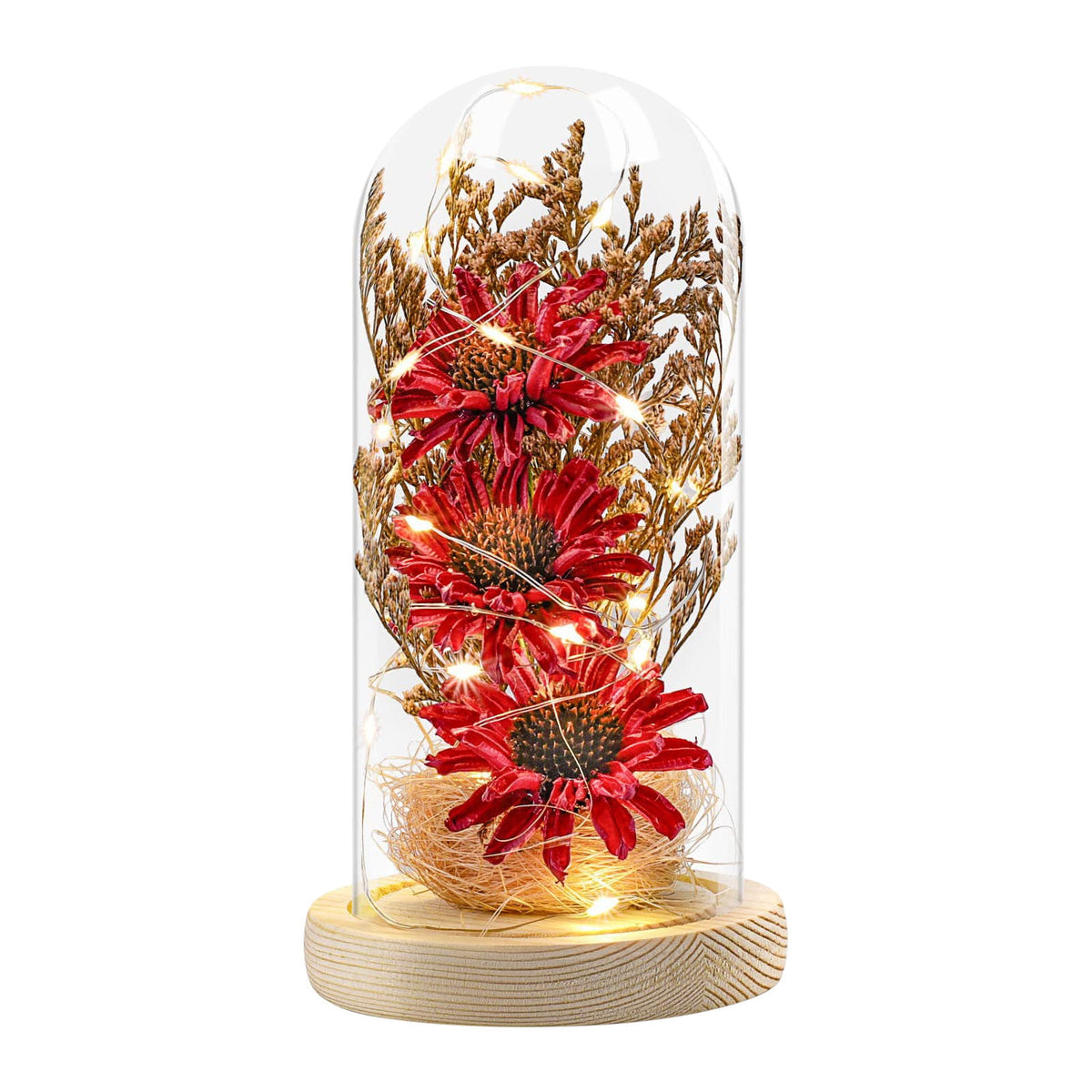 Sunflower LED Eternal Flower Lamp, Romantic Glass Dome Decorative Light for Valentine’s Day, Mother’s Day, Birthday, Wedding, Bedroom, Living Room, Cafe and Holiday Gift Decor