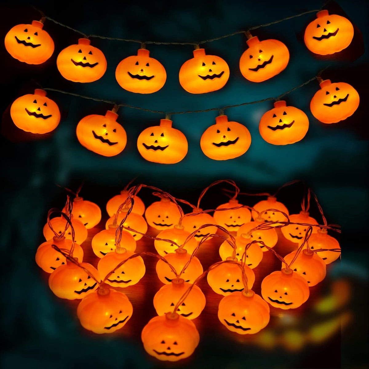 Fohil Halloween Pumpkin String Lights,13.5FT 40LEDs Pumpkin Indoor Lights for Halloween Outdoor Decoration, USB Powered 8 Lights Modes Lights Remote Control