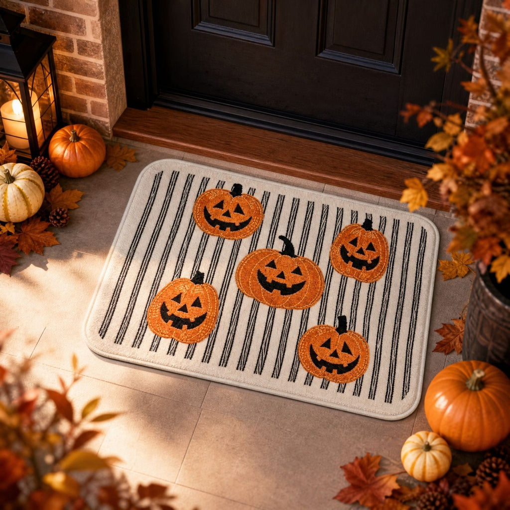 PYURTEP Halloween Door Mat Pumpkin Bat Pattern Entryway Doormats Non-Slip Indoor Outdoor Welcome Mat for Halloween Decor