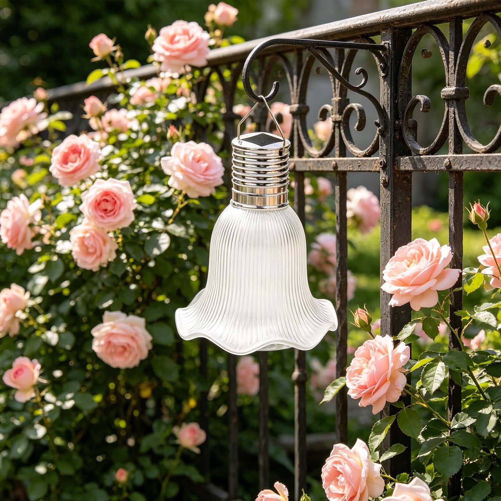 Dyegold Solar Hanging Lantern with Flower Style Lampshade Waterproof LED Decorative Light for Garden Patio Backyard Pergola Camping Outdoor Warm Glow