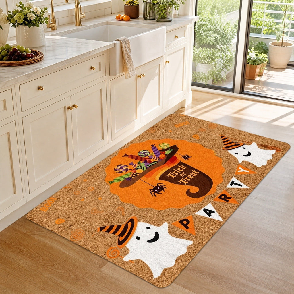 Halloween Doormat Vintage Retro Style Mat 23.6x15.7in Secure-Grip Absorbent Coir Look Entryway Rug for Front Porch Indoor Outdoor Decor by OVFUIZ