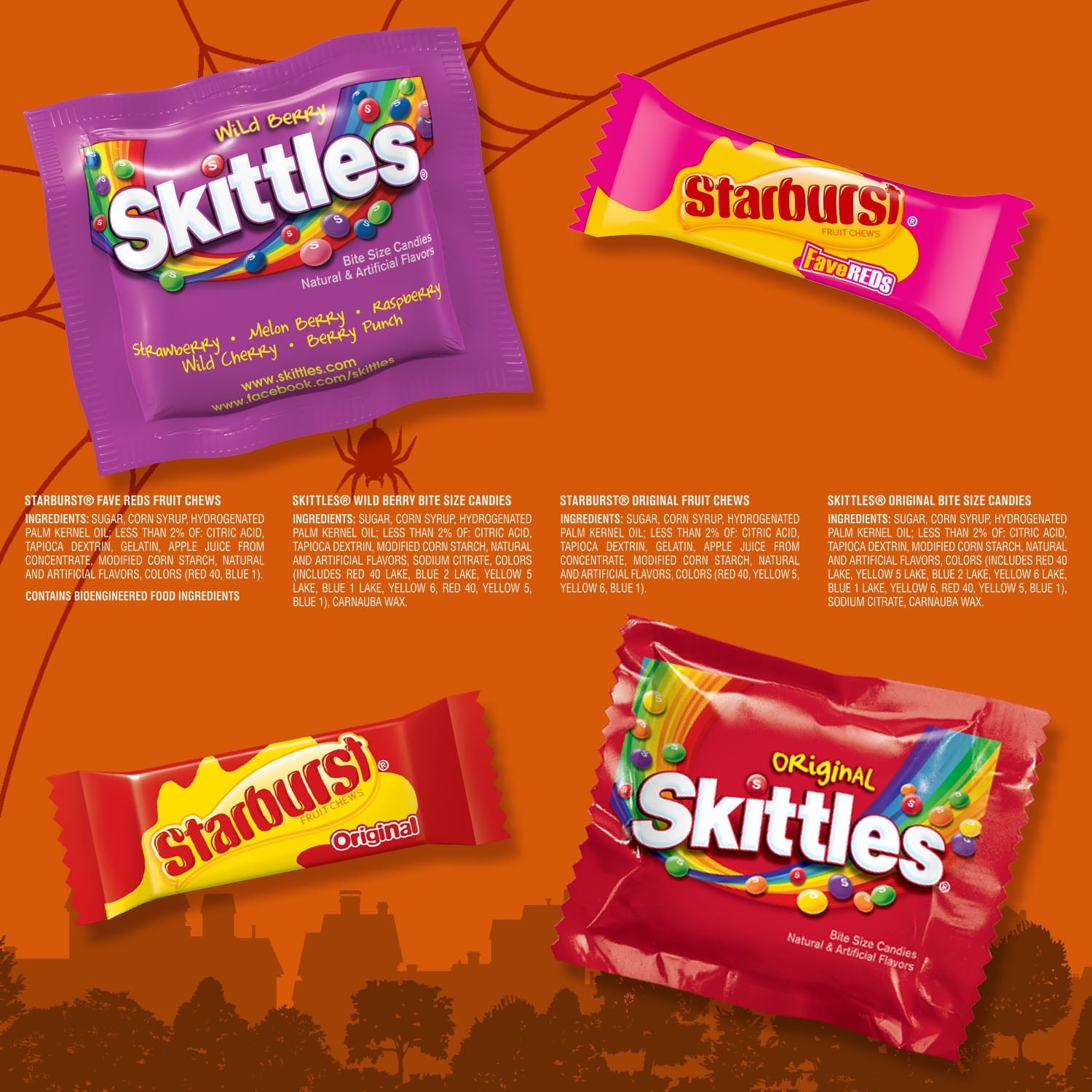 Skittles & Starburst Fun Size Chewy Halloween Candy Variety Pack, 20 Ct Bulk Bag