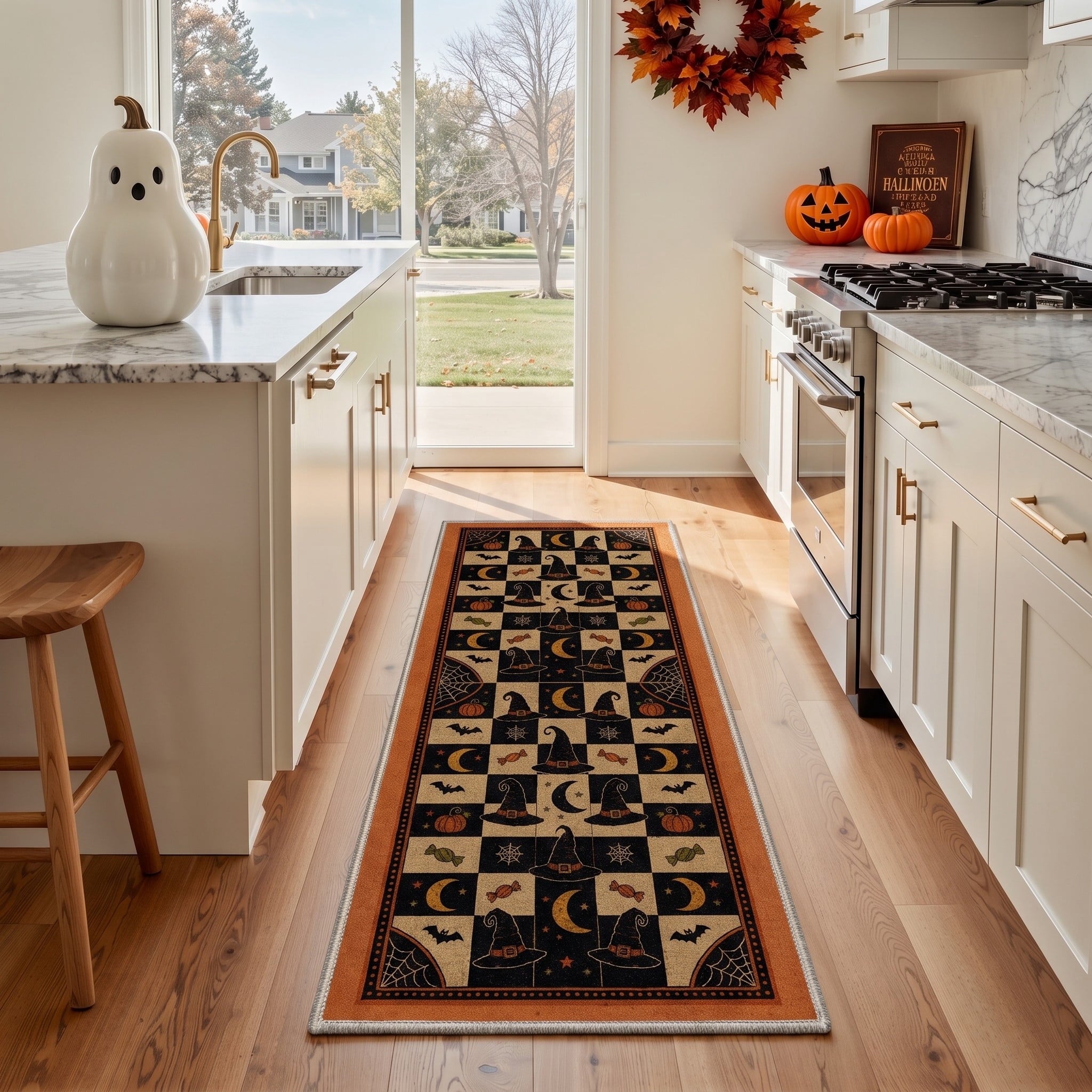 GENIMO 5'x7' Halloween Area Rug for Living Room, Washable Non Slip Soft Vintage Witch Indoor Rug for Bedroom Dining Room Home Office, Retro Sepia