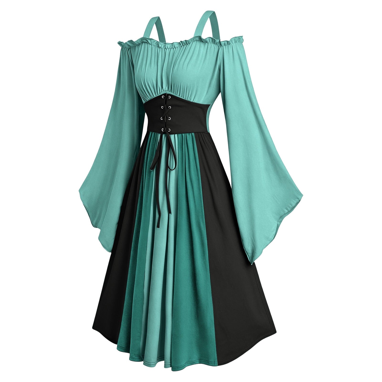 Gothic Dresses for Women Medieval Renaissance Halloween Costume Lace Up Corset High Low Ruffle Hem Square Neck Vintage Gown