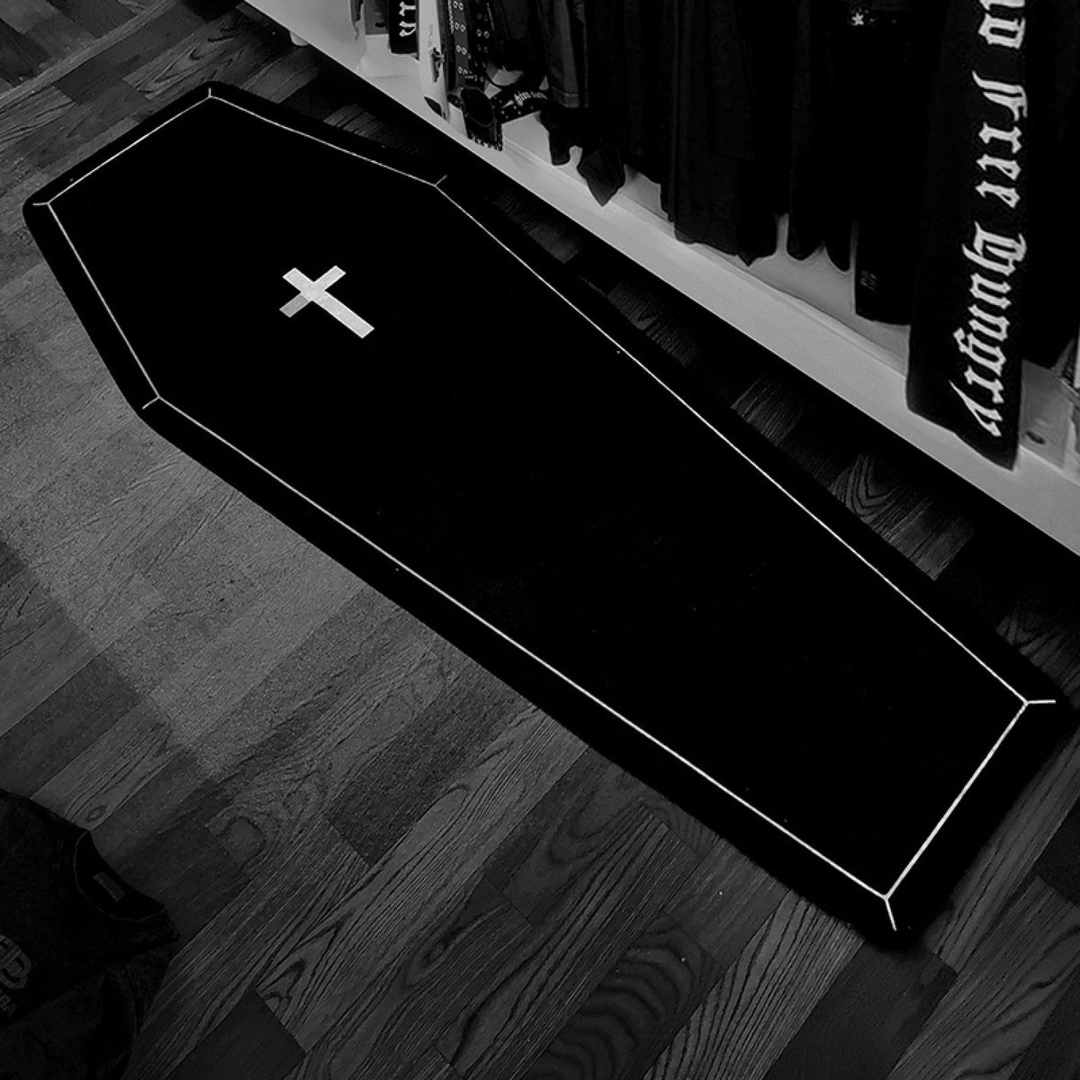Halloween Coffin Rug - 4.3x1.6 Ft Goth Bath Mat, Non- Indoor Carpet for Living Room, Bedroom & Bathroom, Dark Gothic Decor for Spooky Home Parties