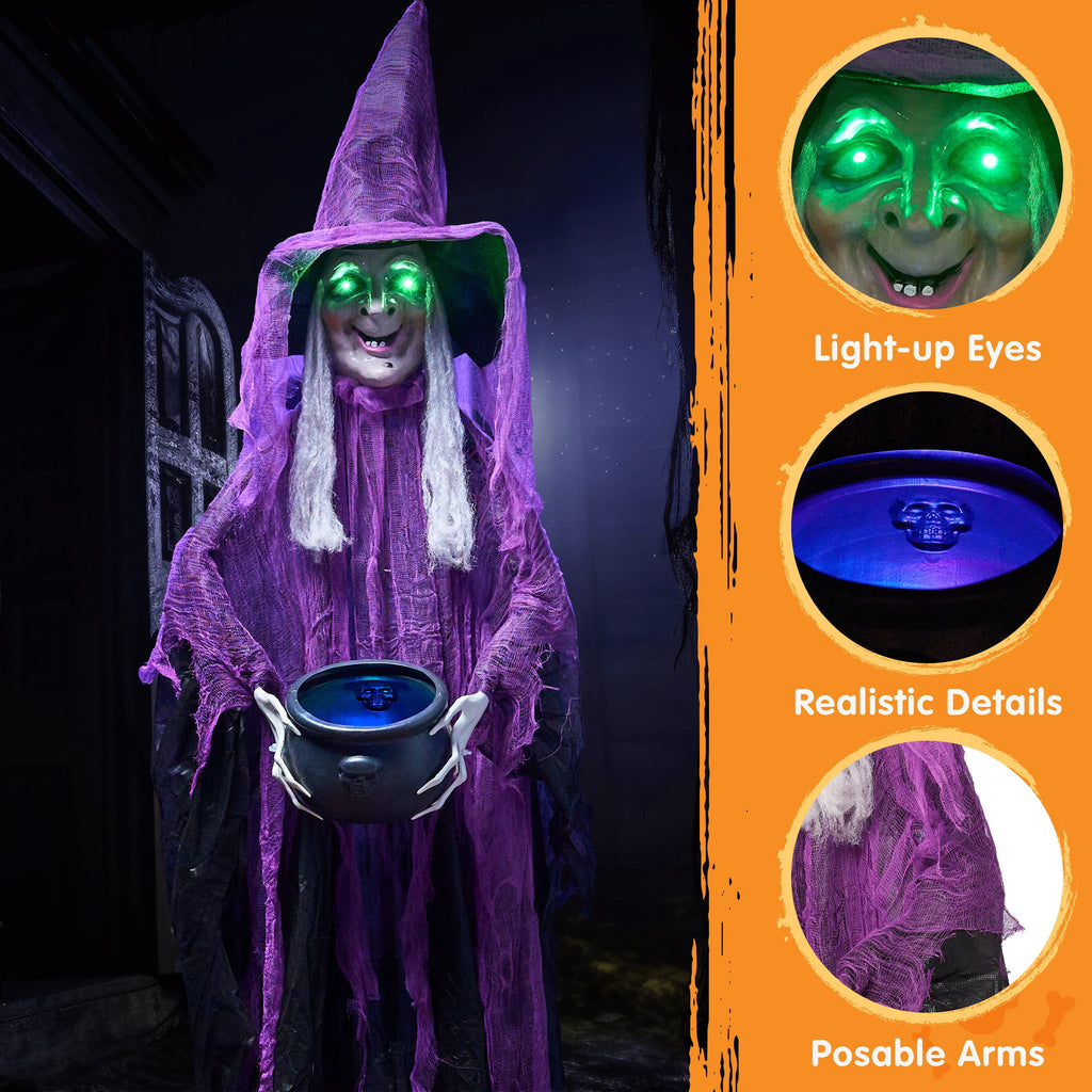 Joyfy 62"Halloween Standing Hunchback Witch with Light, Animatronics Large Halloween Decorations Outdoor, Radar Motion Activated with Creepy Sound & Eyes and Moving Head for Yard Garden Haunted Hous
