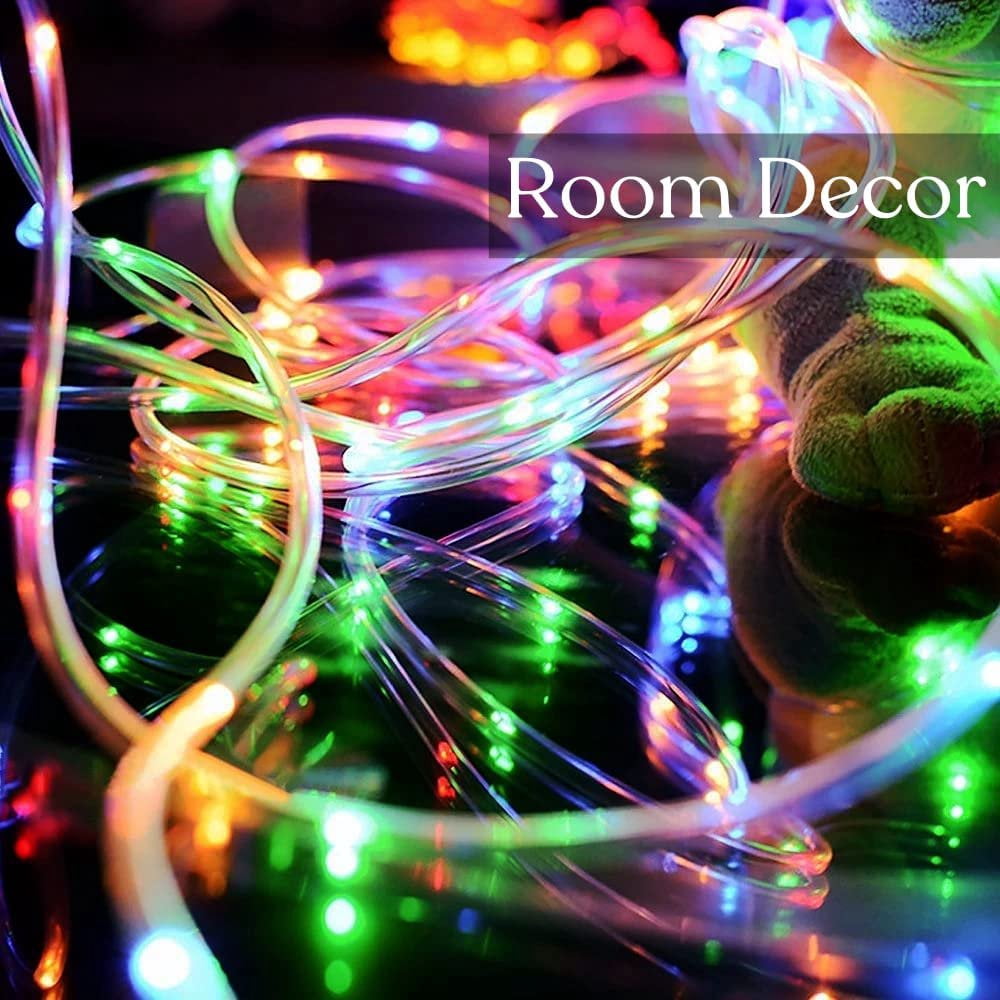 Christmas Tree Lights 23ft 50 LED Battery Operated Rope String Lights with 8 Modes Remote for Xmas Patio Home Garden Decorations, Blue