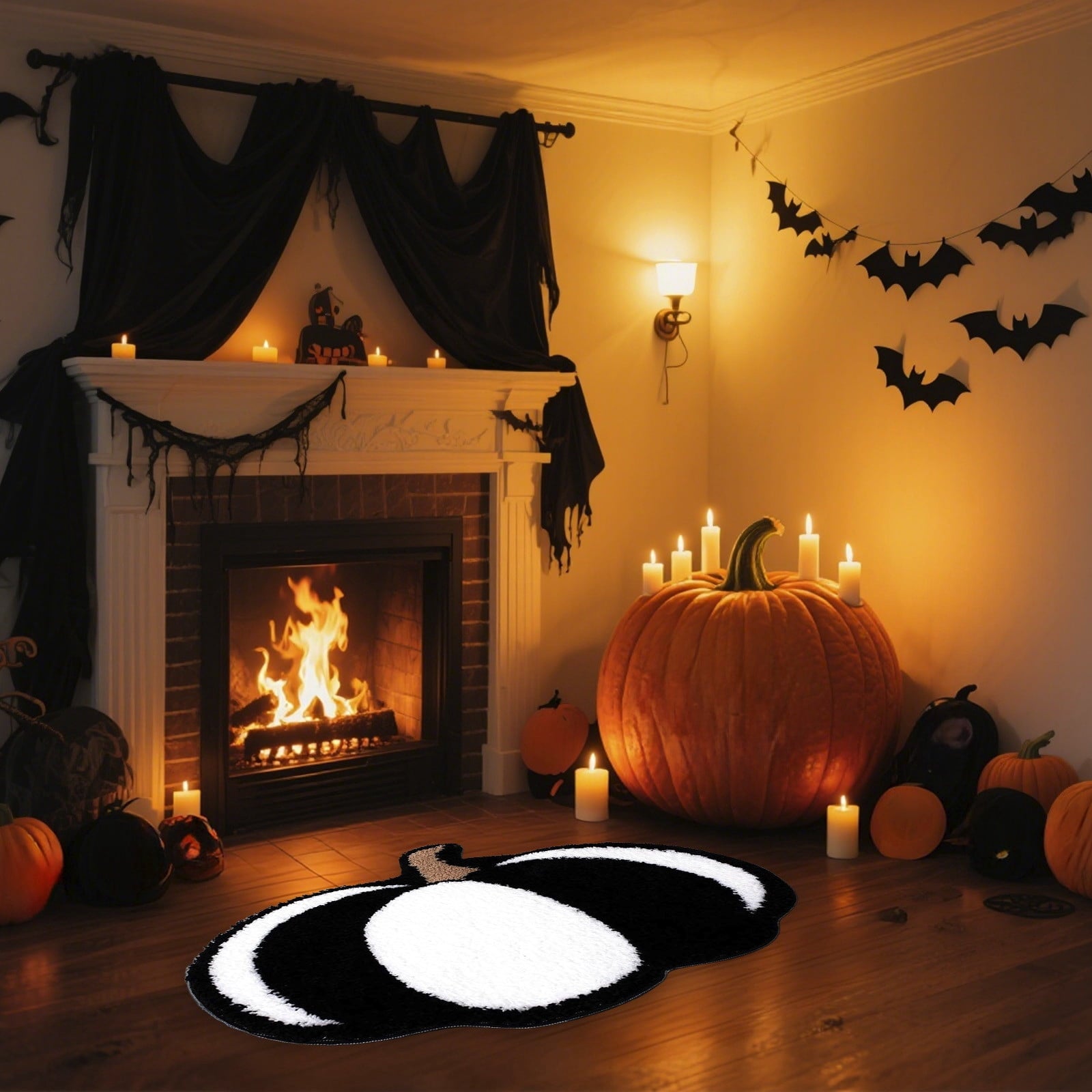 Pumpkin Rug, Halloween Thanksgiving Mat, Soft Fall Doormat for Entryway Decor, Kitchen Bathroom Living Room Floor Mat, Washable Non-Slip Holiday Home Decor