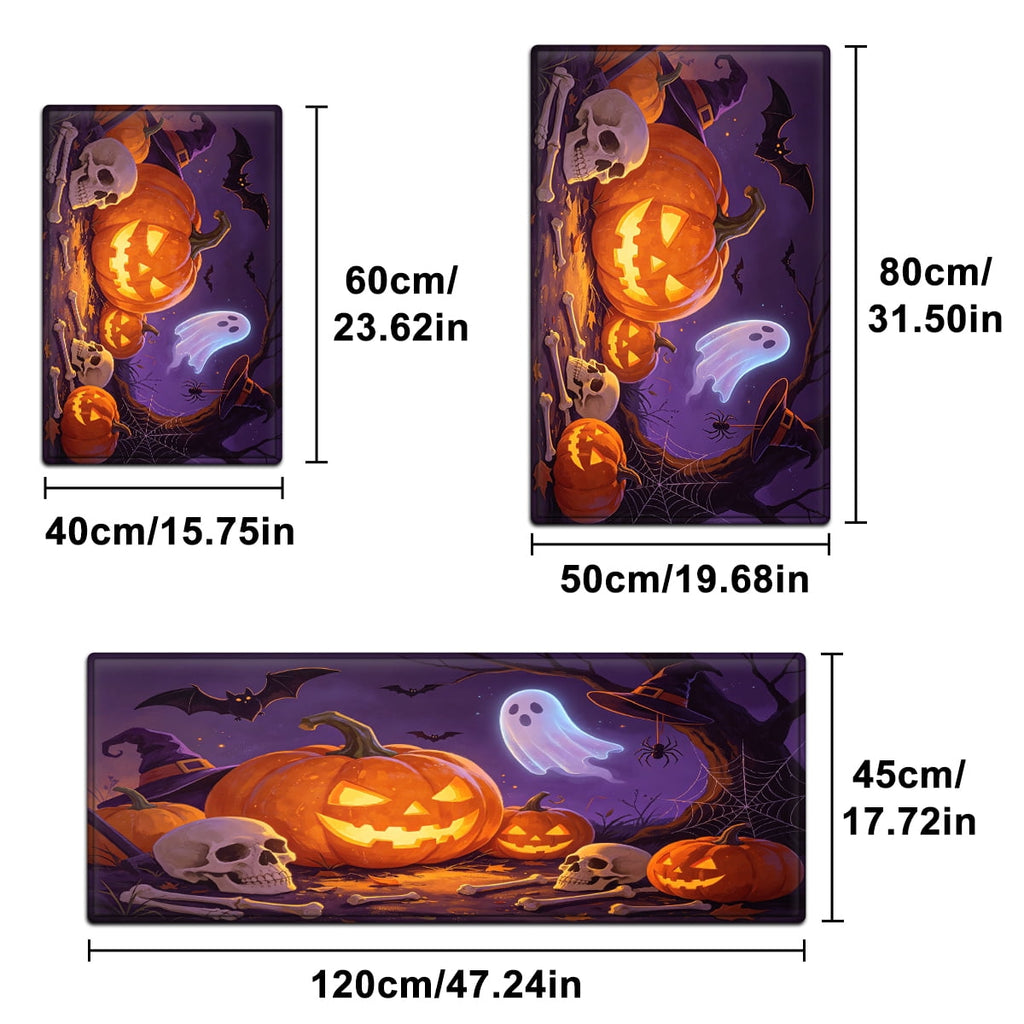 YIMEIS Halloween Pumpkin Lantern 3Pcs Flannel Mat & Kitchen Rugs Set,16''×24'' 20''×30'' 17''×47'' Inches,Soft Non-slip for Home Bathroom