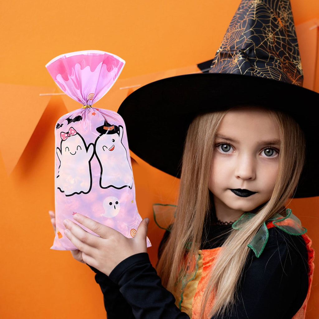Halloween Cute Ghost Paper Gift Bags with Handles,Trick or Treat Candy Bags for Pumpkin Candy Goodie Present Bags, Festive Halloween Party Favor Bags Gift Holders for Gifts Treats(A)