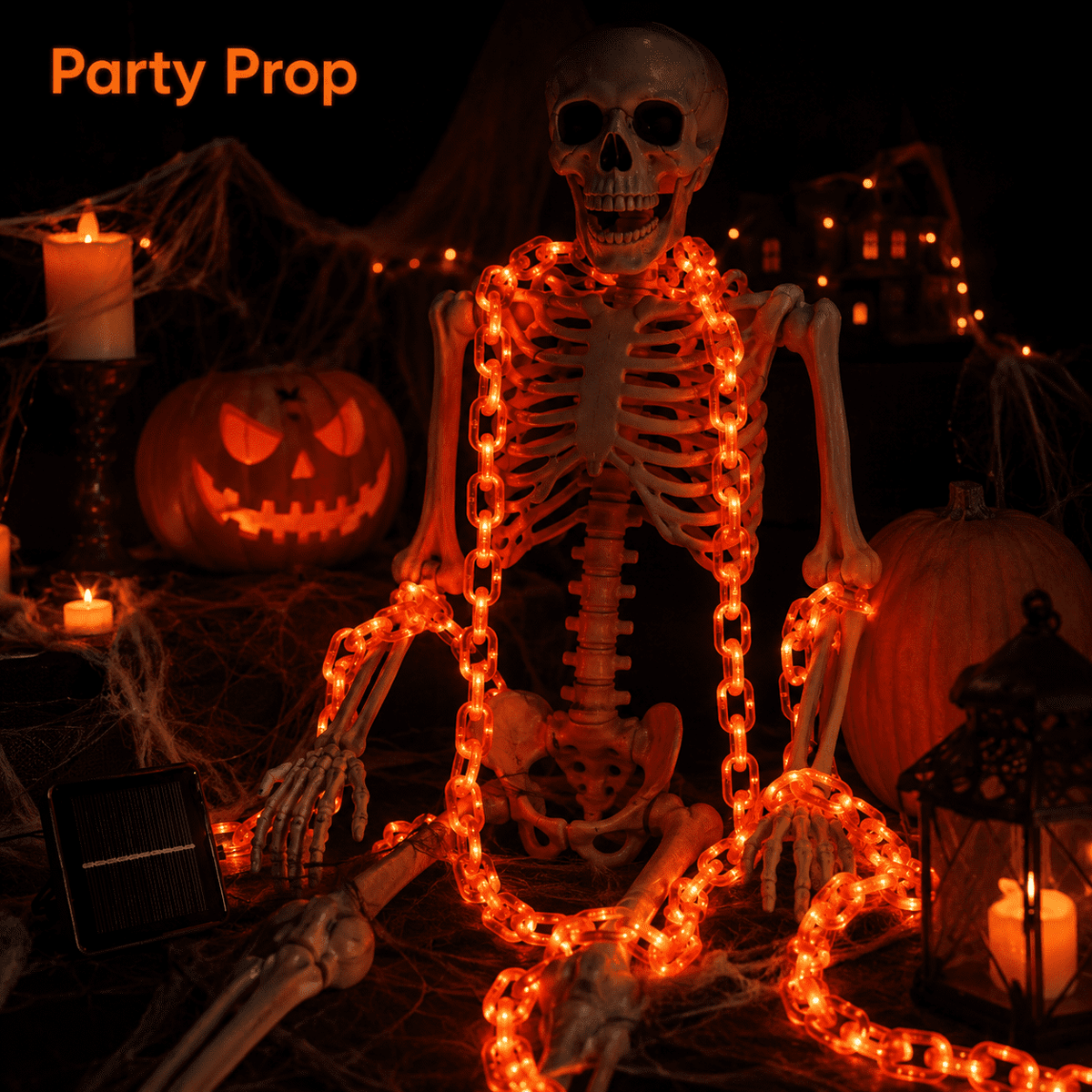 DAKIMOE Halloween Decoration Chain String Lights Orange Light Up Plastic Chain Decoration 10FT Long Glowing Link Chain for Haunted House Party Porch Yard Door Indoor Outdoor Halloween Decor