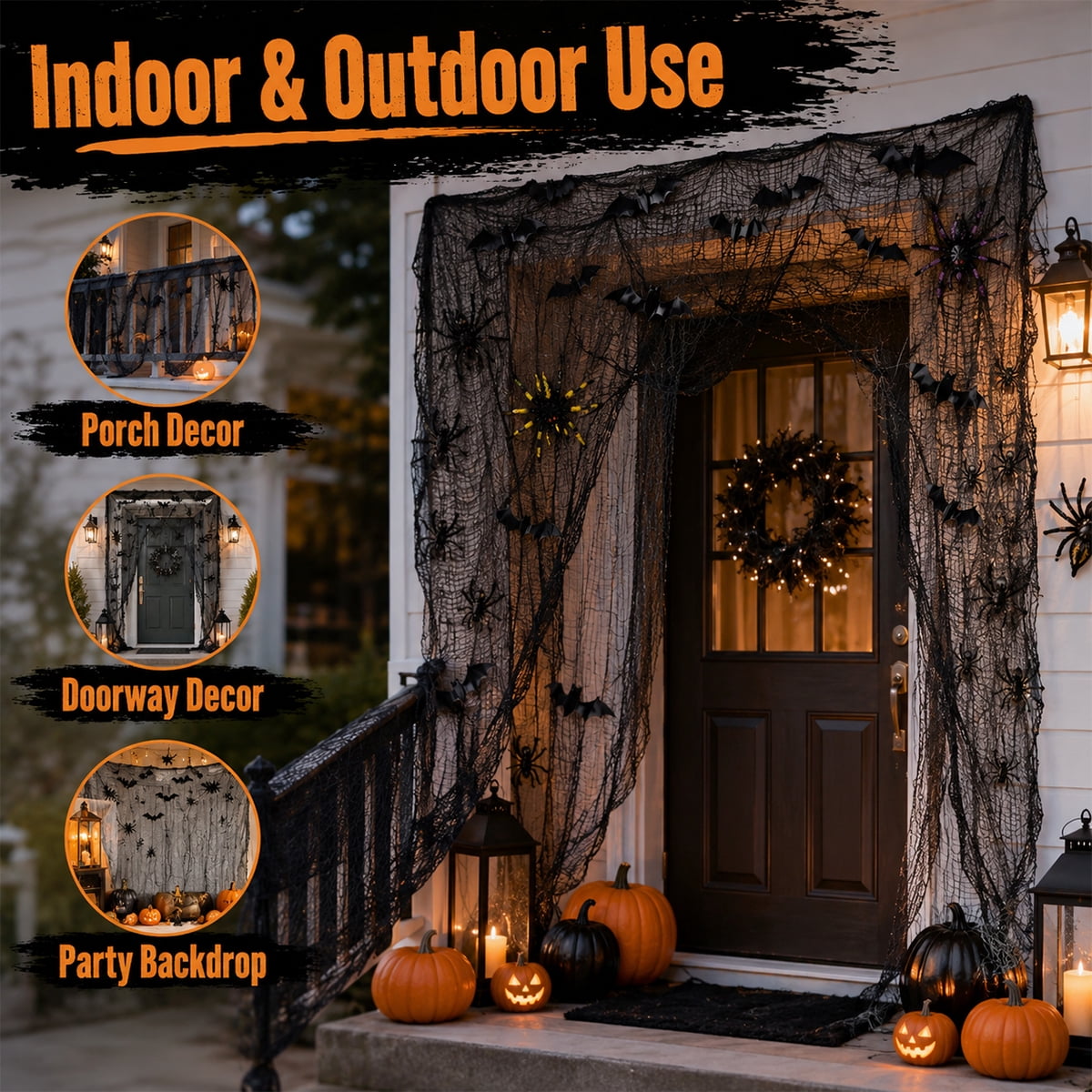 Halloween Creepy Cloth Halloween Gauz Scary Decoration with Bats Spiders Fabric Hanging Spooky Stuff for Indoor Outdoor Home Wall Haunted House Party Supplies 88Pcs Set 1