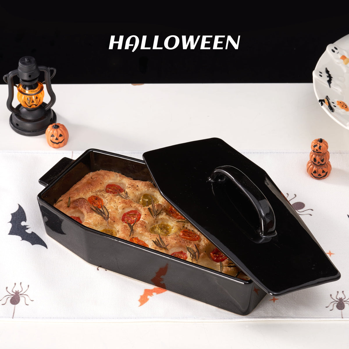 WTC Coffin Figural Stoneware Bake & Serve Dish With Lid, Ceramic Coffin Bake Pan with Cover