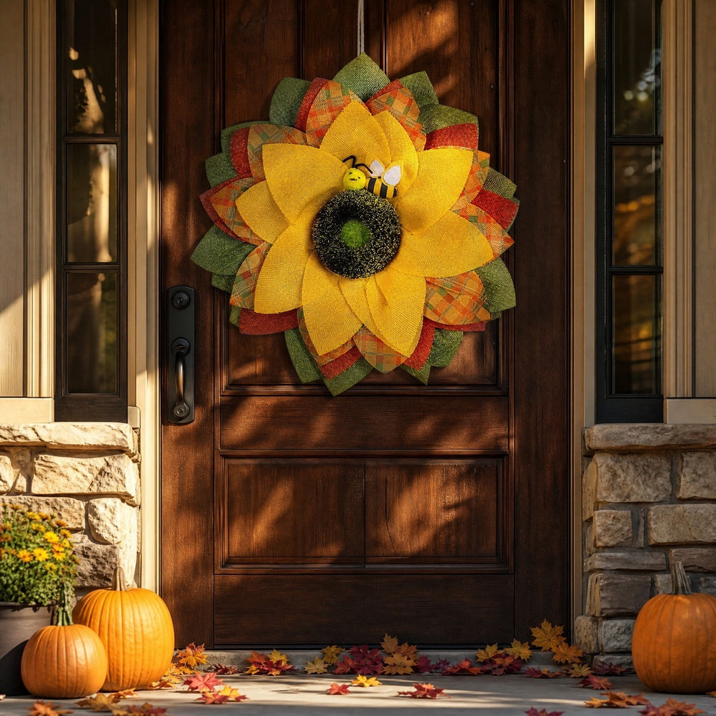 HOARBOEG Handmade Wrought Iron Maple Leaf Wreath, Thanksgiving Rudolph Fall Harvest Door Hanging, Orange Metal Autumn Wreath with Berries, Garden Wall Decor, 15.75 in