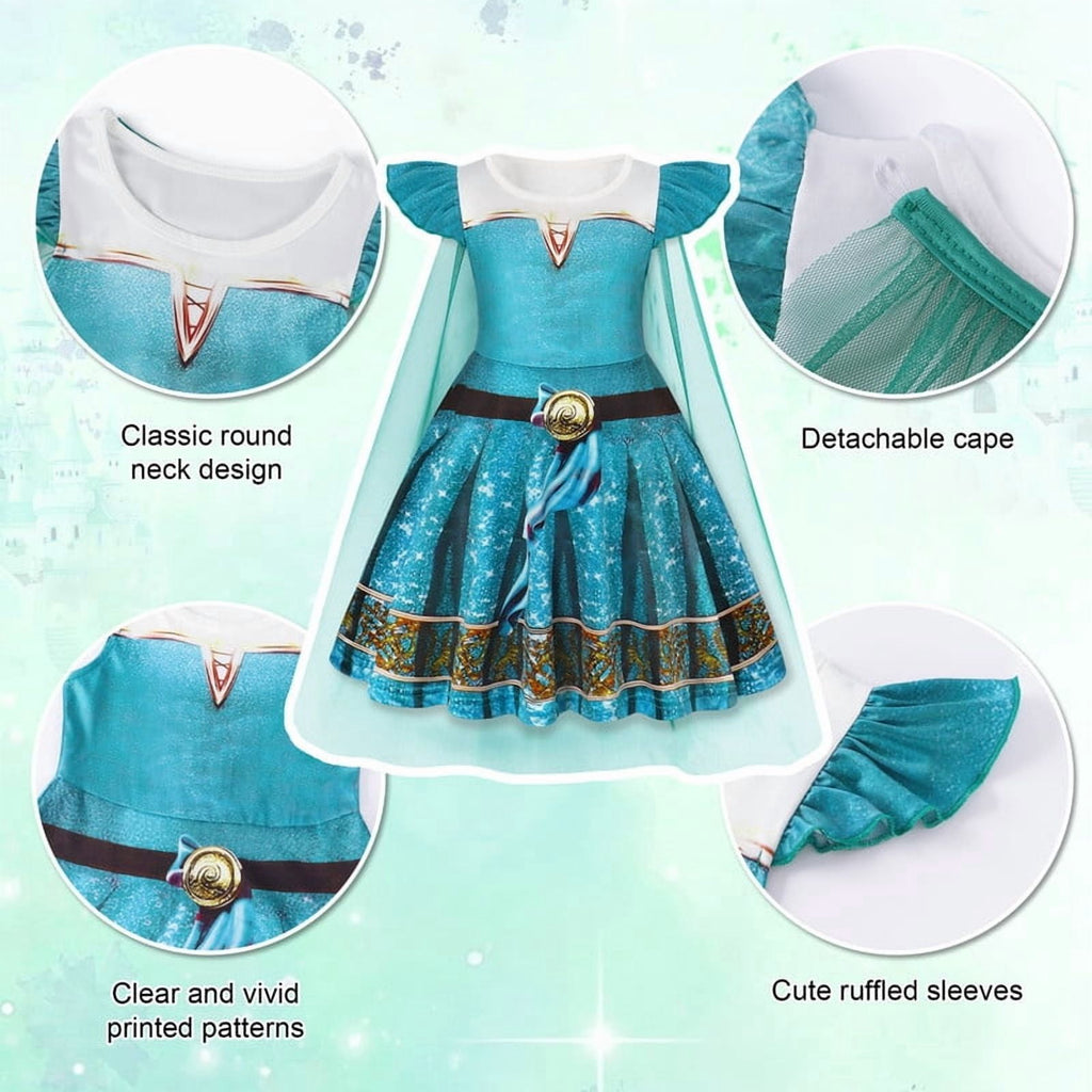 Benylion Girls Ice Princess Dress Halloween Cosplay Costumes With Tulle Cape Kids Birthday Party Dress up Outfit for 7-8 Years