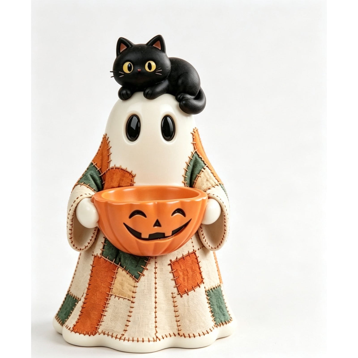 Diceymbol Halloween Pumpkin Snack Bowl Stand Collapsible Broomstick Candy Tray for Cupcakes & Desserts, Resin Serving Platter with Ceramic Pumpkin Bowls