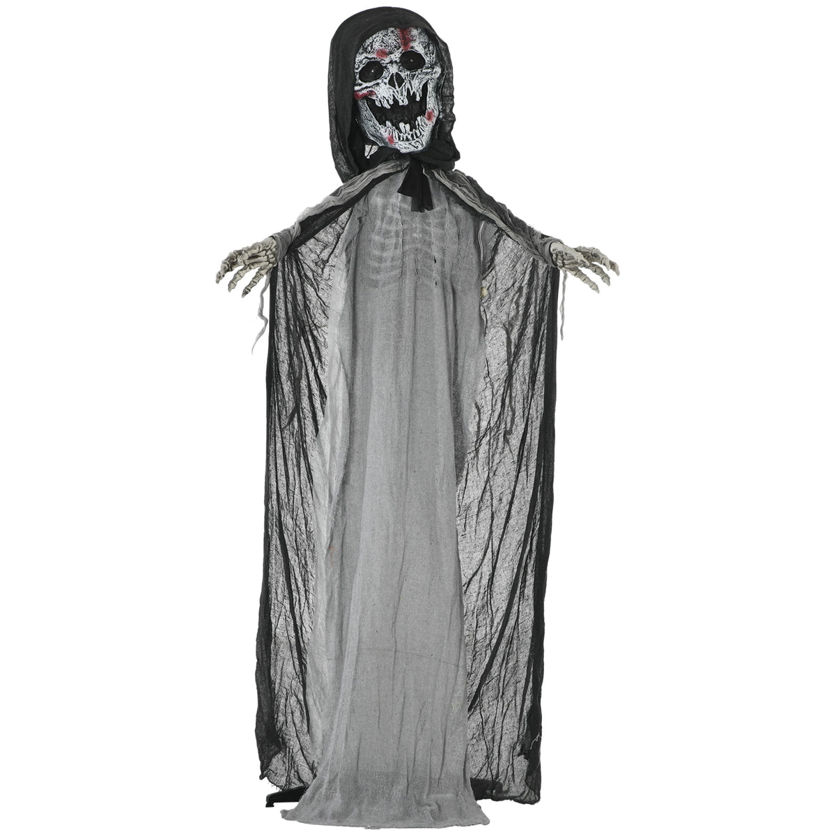 Outsunny 74" Life Size Outdoor Halloween Decorations Skeleton Witch, Animated Prop Animatronic Decor with Sound and Motion Activated, Light Up Eyes and Chest, Howling and Chain Sound