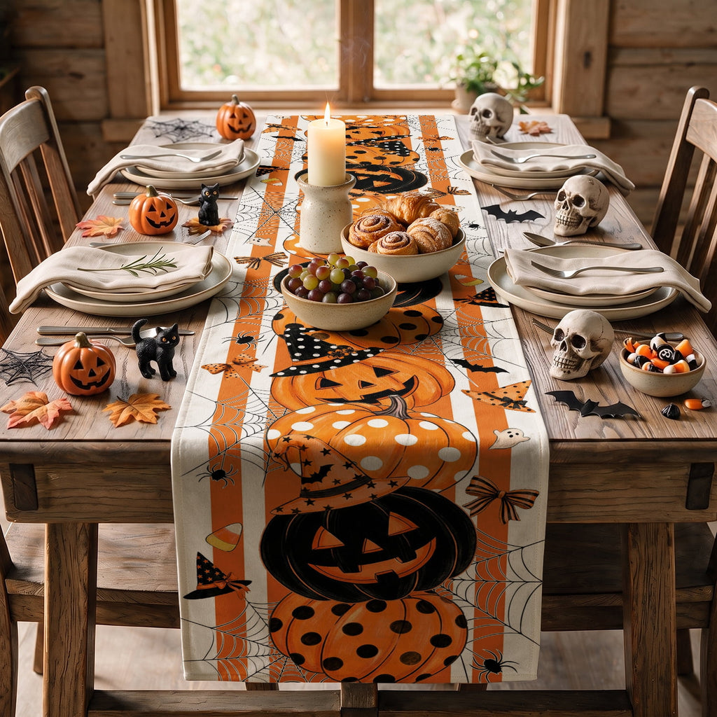Sm:)e Halloween Table Runner Ghost Pumpkin 13x72 Inch, Halloween Party Kitchen Dining Indoor Outdoor Decorations,Orange
