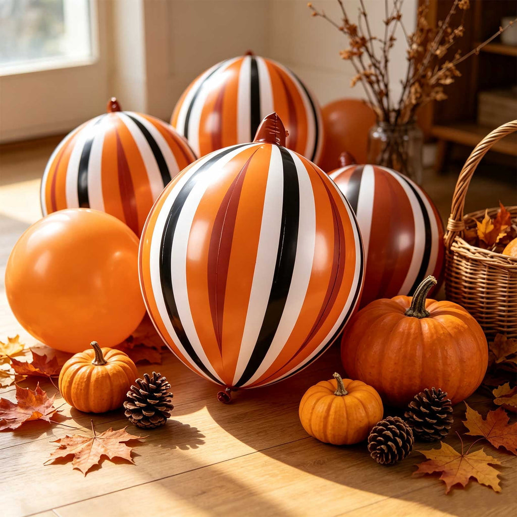 WEXOPE Halloween Stripe Foil Balloon, Large Pumpkin Inflatable Decoration for Fall Harvest Thanksgiving Party, Reusable Indoor Outdoor Celebration Decor,Orange