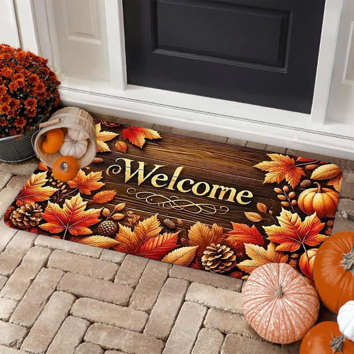 JoyMoreHome Fall Welcome Mat, 20x32 Inch Maple Leaves Door Mats, Decorative Indoor Outdoor Non Slip Entryway Rug, Halloween Thanksgiving Doormat Decor