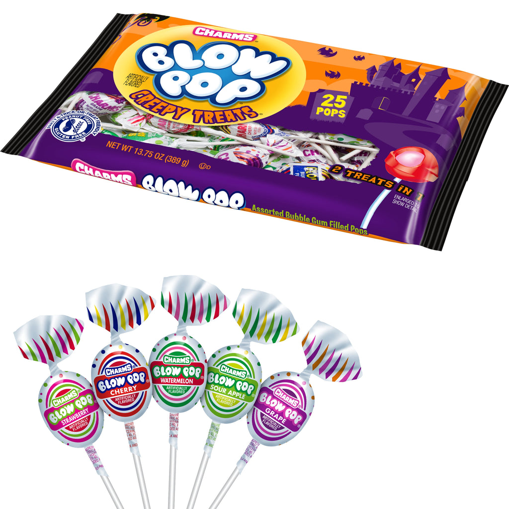 Charms Blow Pop, Halloween, Individually Wrapped, Bubble Filled Gum Lollipops, 13.75 oz. Milk and Soy May Be Present.
