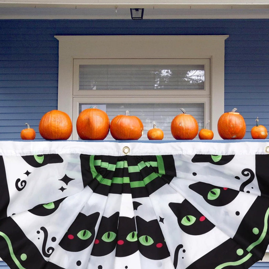 Elainilye Halloween Fan Flag Banner Outdoor Yard Fence Wall Hanging Decor for Indoor and Courtyard Party Supplies