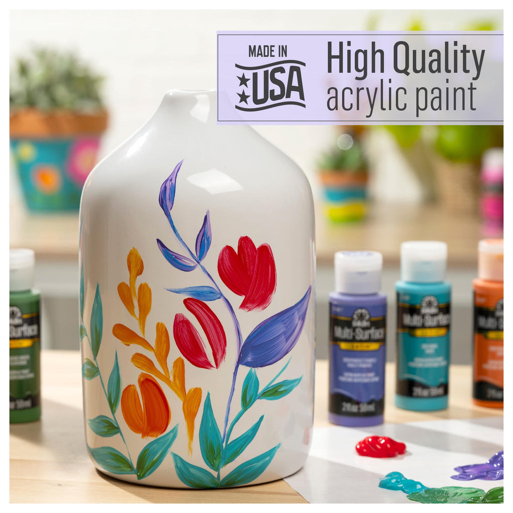 FolkArt Multi-Surface Satin Acrylic Craft Paint Set, 12 Colors, 2 fl oz