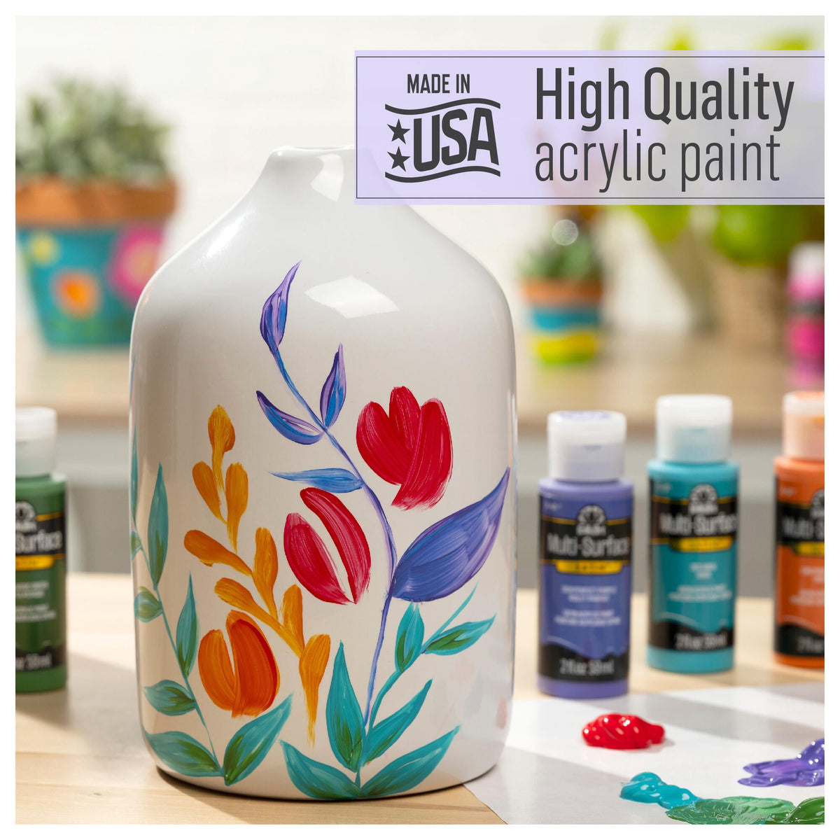 FolkArt Multi-Surface Satin Acrylic Craft Paint Set, 12 Colors, 2 fl oz