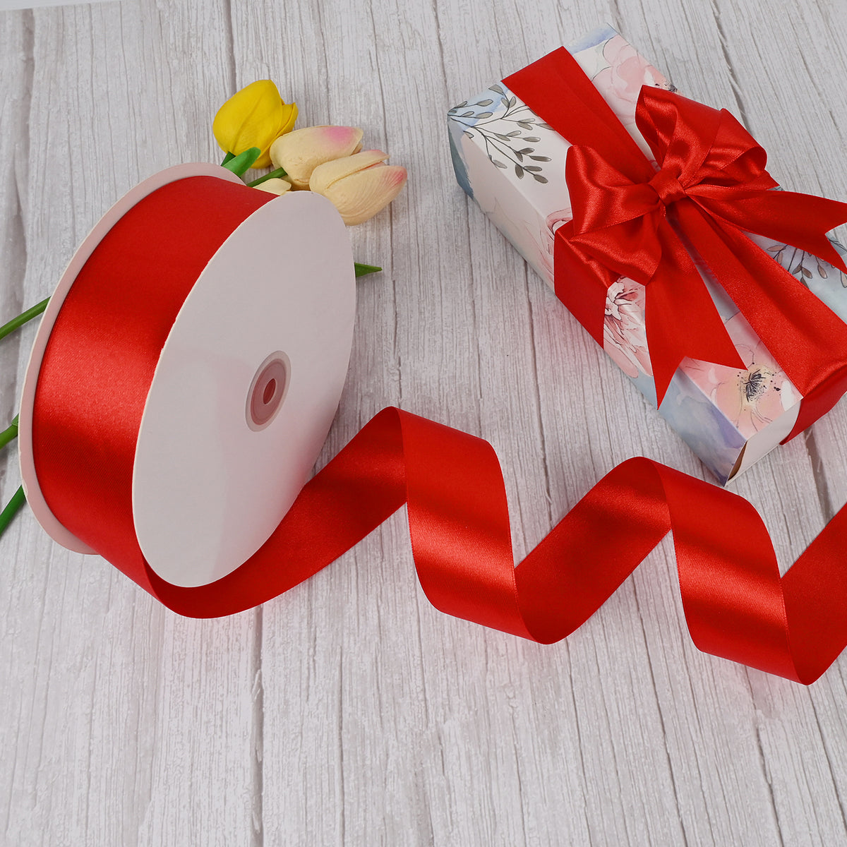 GTYBOVA 1-1/2 Inch X 100 Yards Double Face Satin Ribbon Red Satin Ribbon for Gift Wrapping, Wedding Party Decor, Hair Bows & Invitation Crafts
