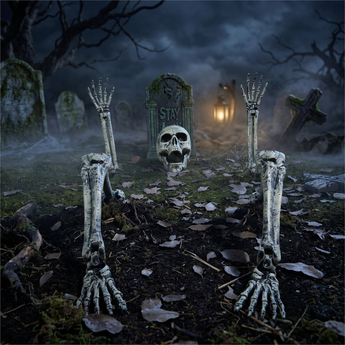 Joyfy 3 Pack Halloween Light up Skeleton Decorations Outdoor,Halloween Graveyard Spooky Skull Stakes Pathway Lights for Halloween Props Yard Decor