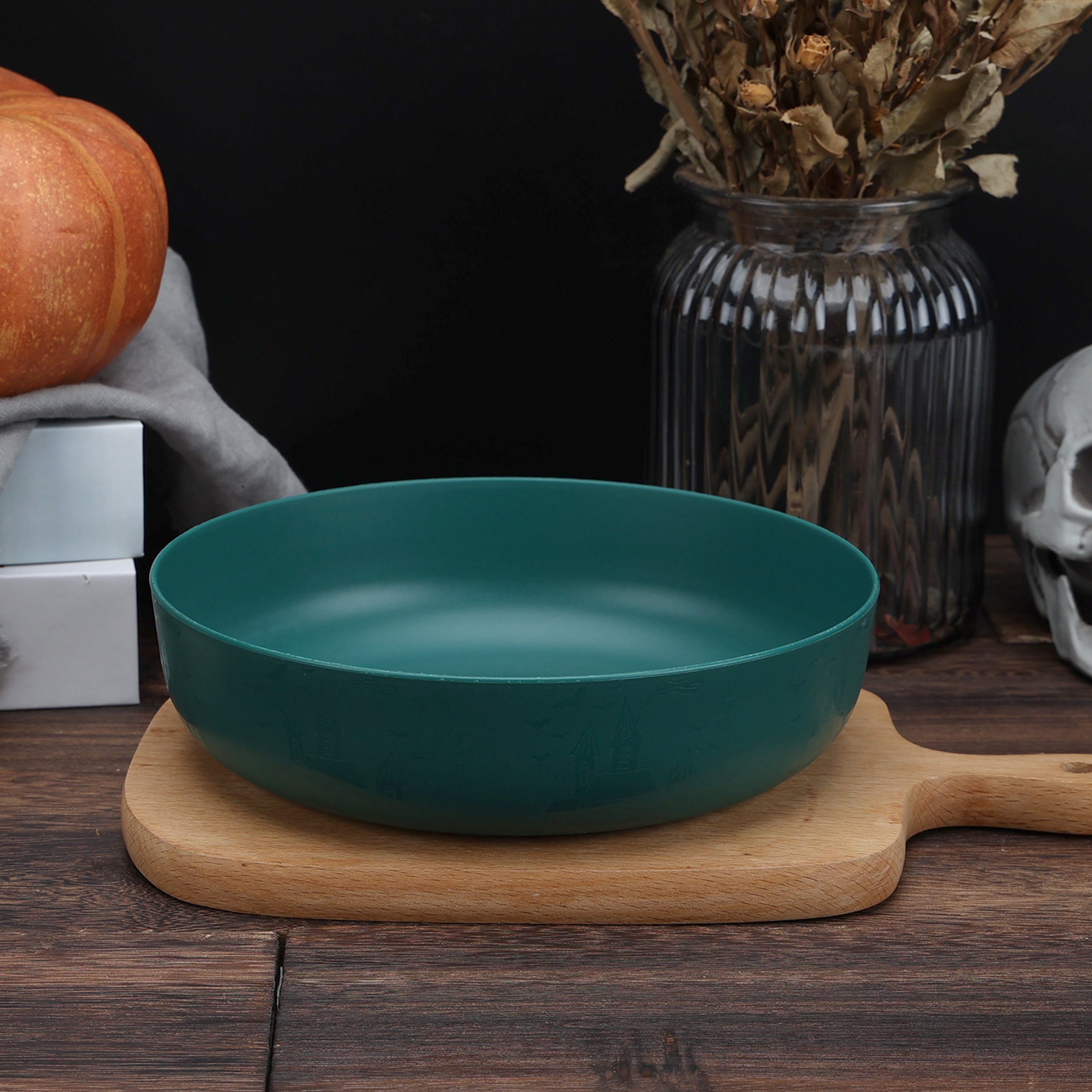 Mainstays 42 oz Round Plastic Dinner Bowl, Etched Bats, Black