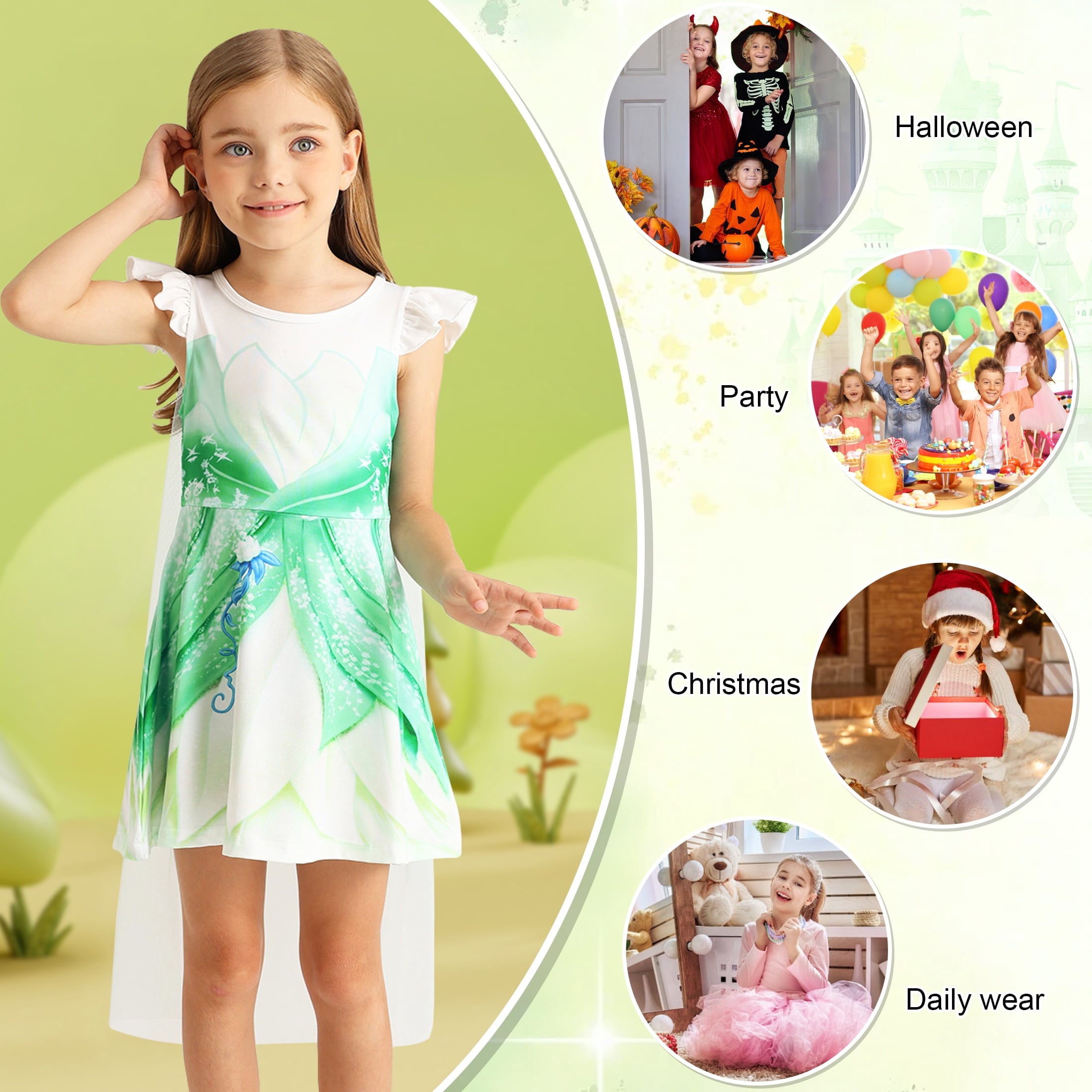 Benylion Girls Ice Princess Dress Halloween Cosplay Costumes With Tulle Cape Kids Birthday Party Dress up Outfit for 7-8 Years