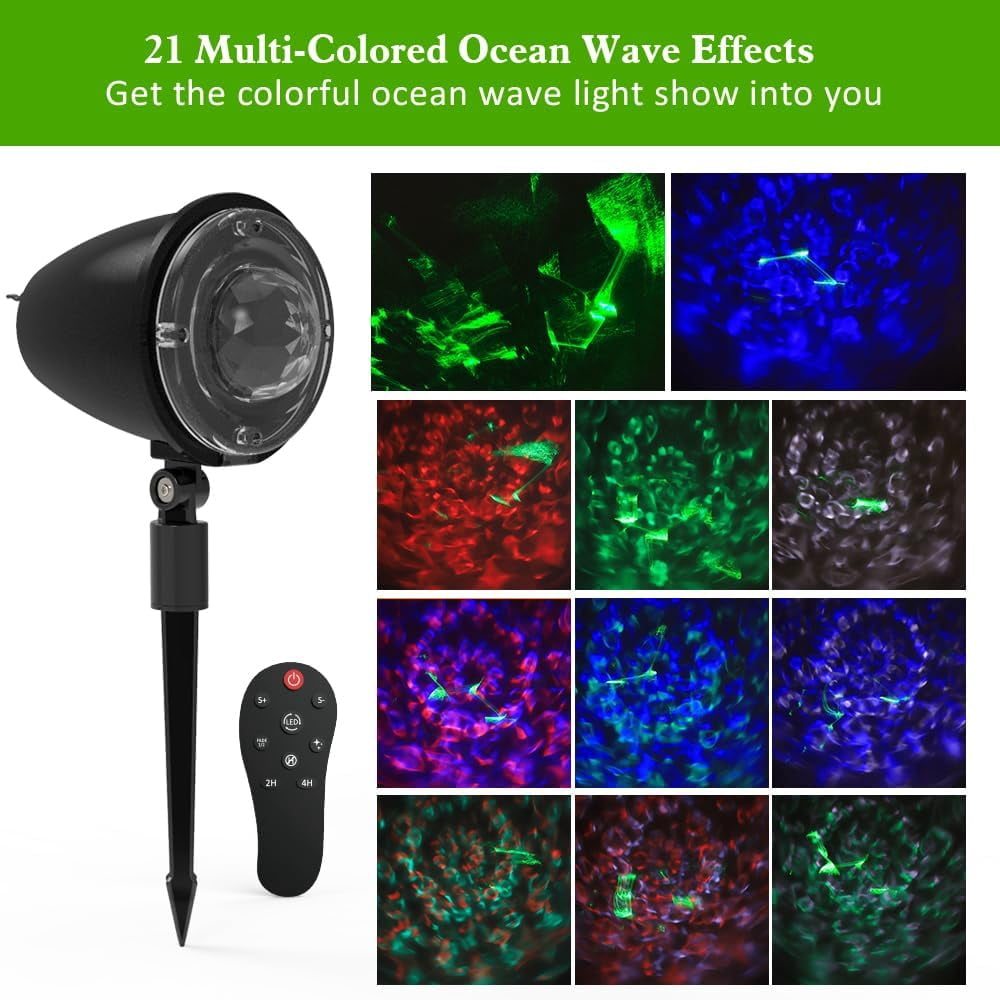 Unbranded Halloween Laser Projector Light Aurora Light Projector 21 Colors Ocean Ripple Pattern Remote Control Indoor Outdoor LED 1 Piece