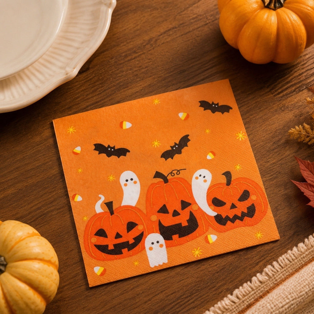 Boovnll Halloween Napkins 20 Count Cute Patterns Disposable Paper Napkins for Halloween Party Table Decor Supplies, Orange