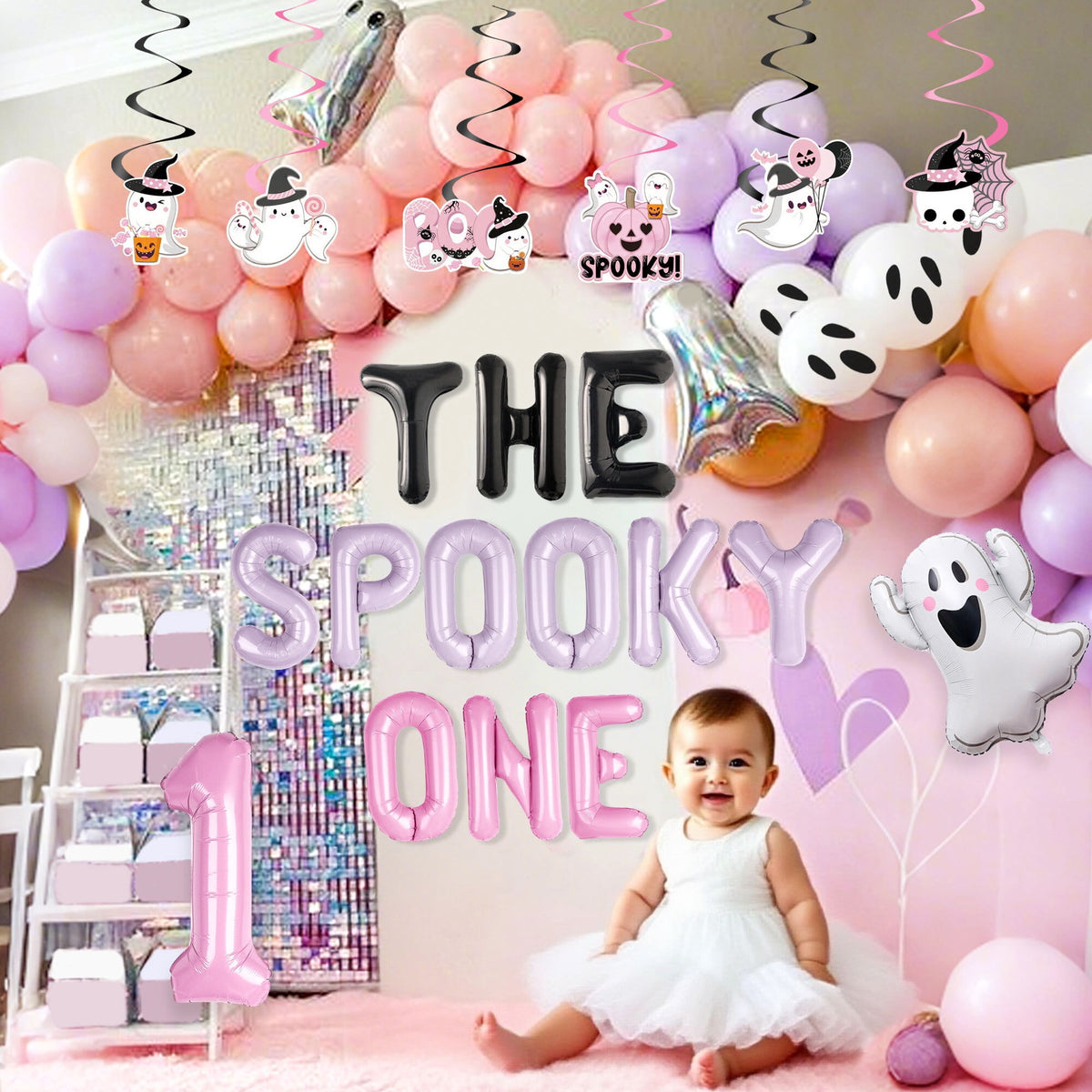 Halloween Party Decorations Set - The Spooky One Theme with Pink Purple Balloons & Ghost Decor