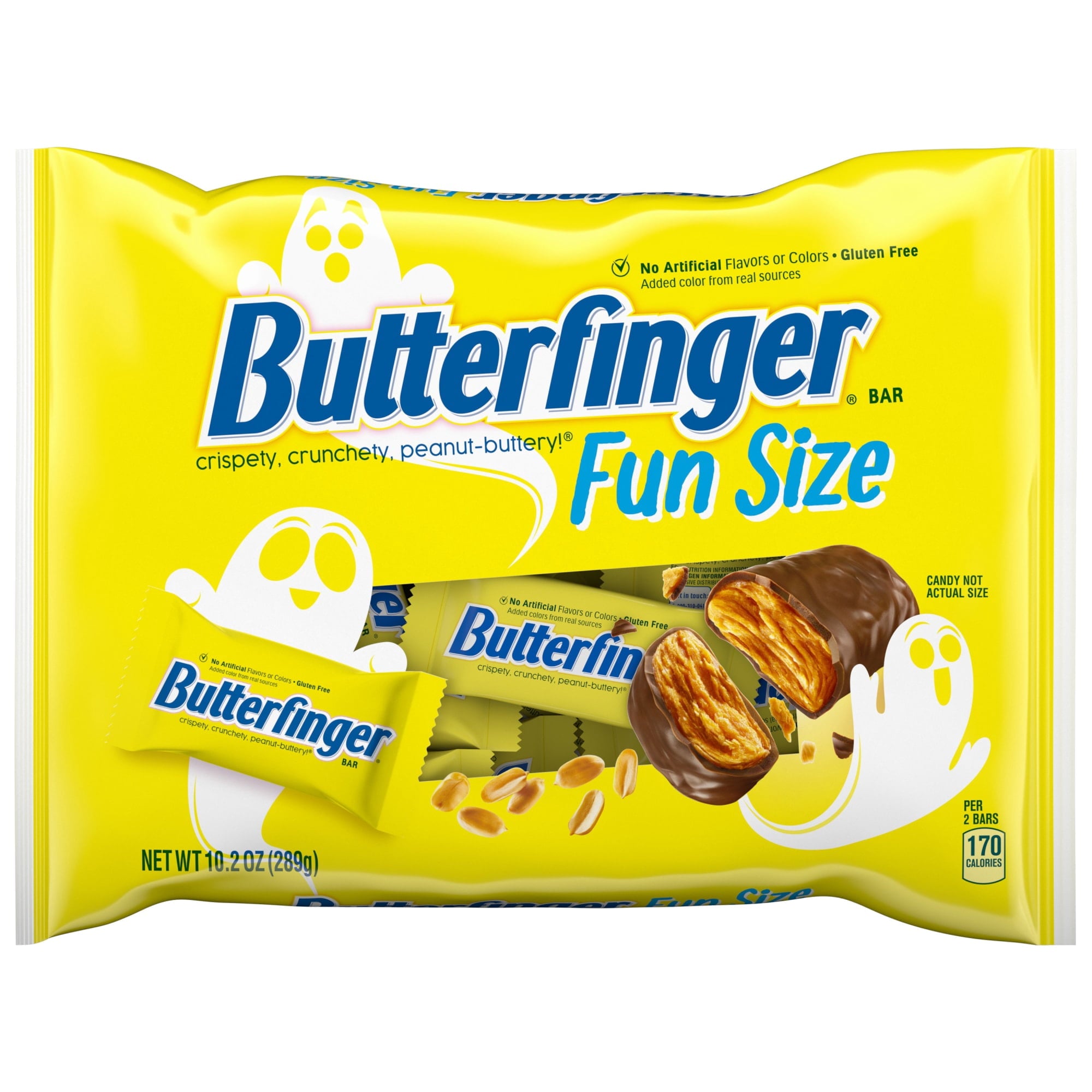 Butterfinger Fun Size Halloween Candy Bars, Chocolate-y Peanut-Buttery, Halloween Candy Bulk Individually Wrapped, Ghost Bag, 10.2 oz