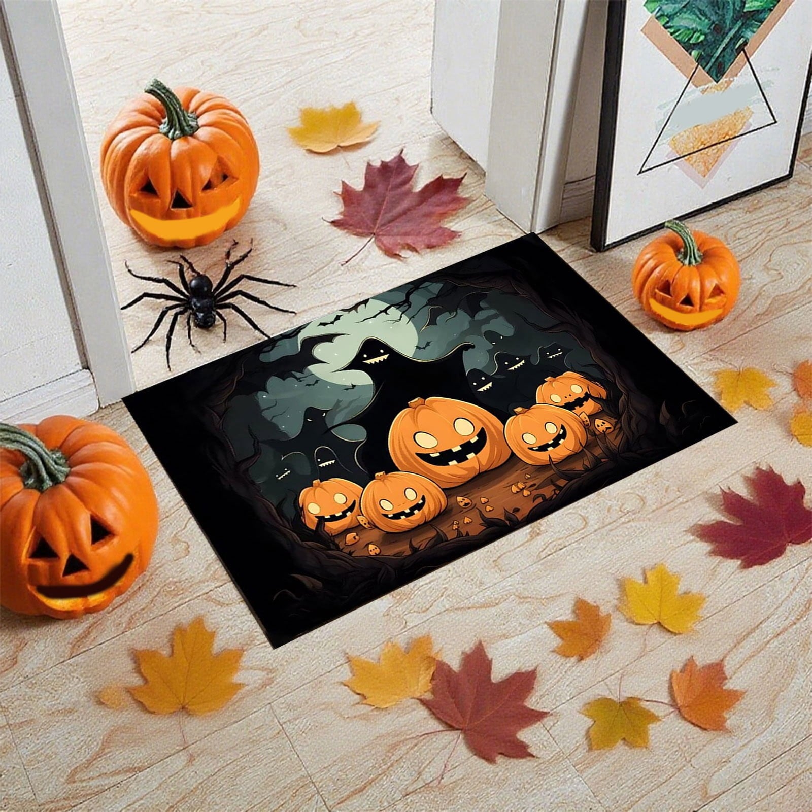 Xuniizn Halloween Mat, 16X24" Velvet Halloween Door Mat for Outside Entrance, Spooky Halloween Rug for Outdoor & Indoor, Non Slip Washable Halloween Doormat, Halloween Bathroom Decor