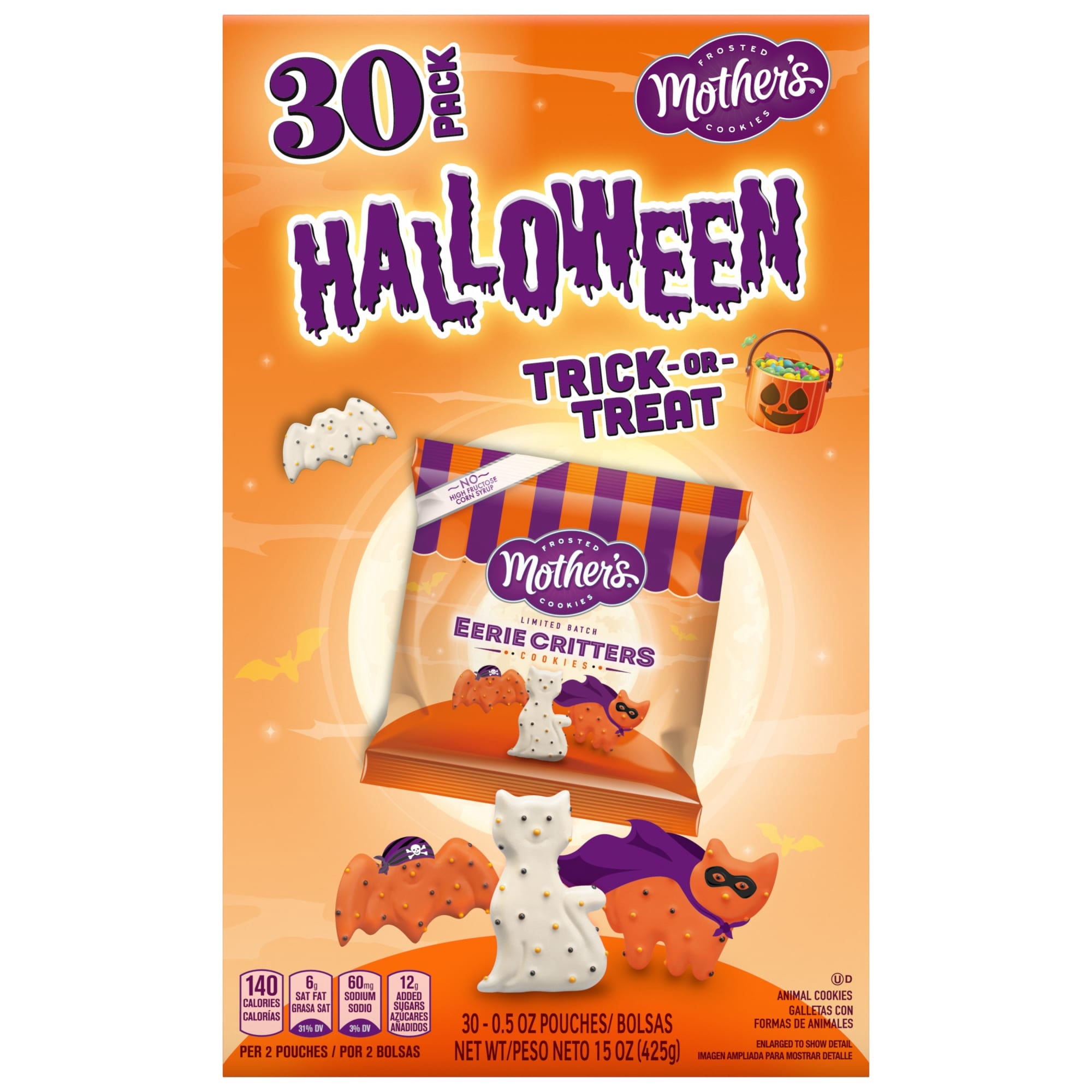 Mother's Eerie Critters, Halloween Snacks, Frosted Animal Cookies, 30 Pack, 0.5 oz Each