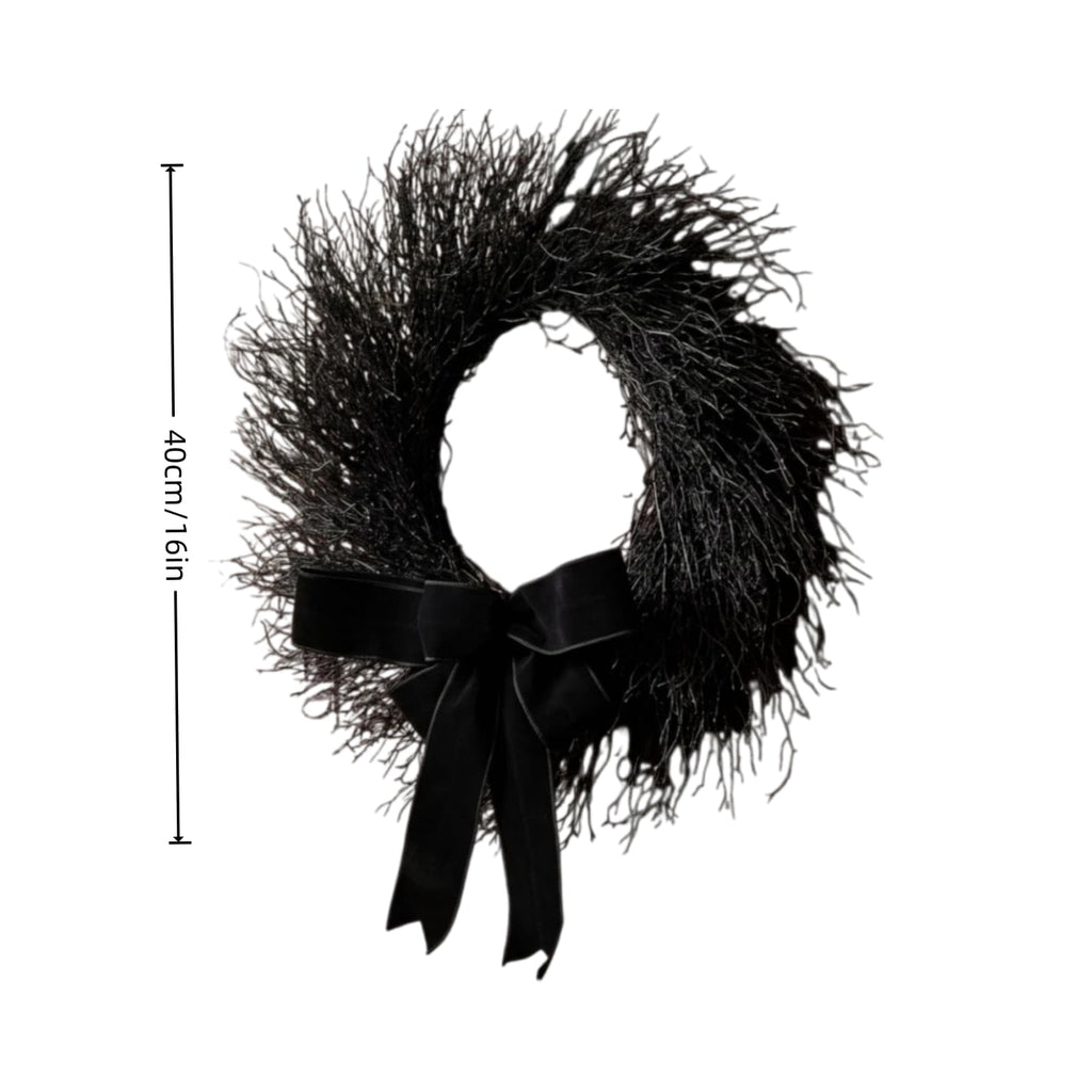Drapey Faux Cedar Wreath,Halloween Wreath, Draped Foliage Front Door Wreath, Indoor Outdoor Weather Resistant Gothic Porch Wall Decor for Halloween Seasonal Decoration,Black, 16"