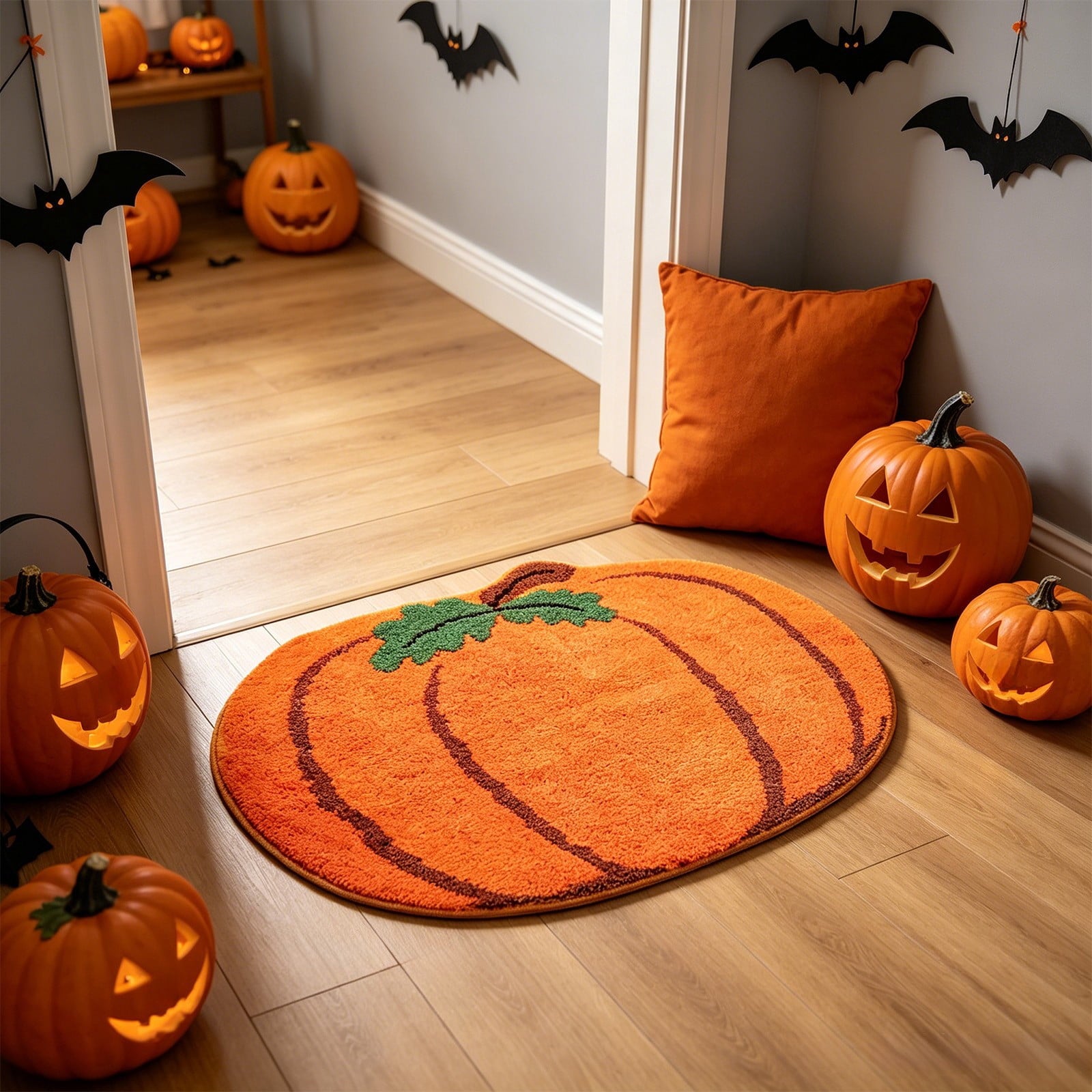 Halloween Fall Thanksgiving Bath Mat Ghost And Pumpkin Shaped Absorbent Non Slide Soft Doormat For Entryway Decor