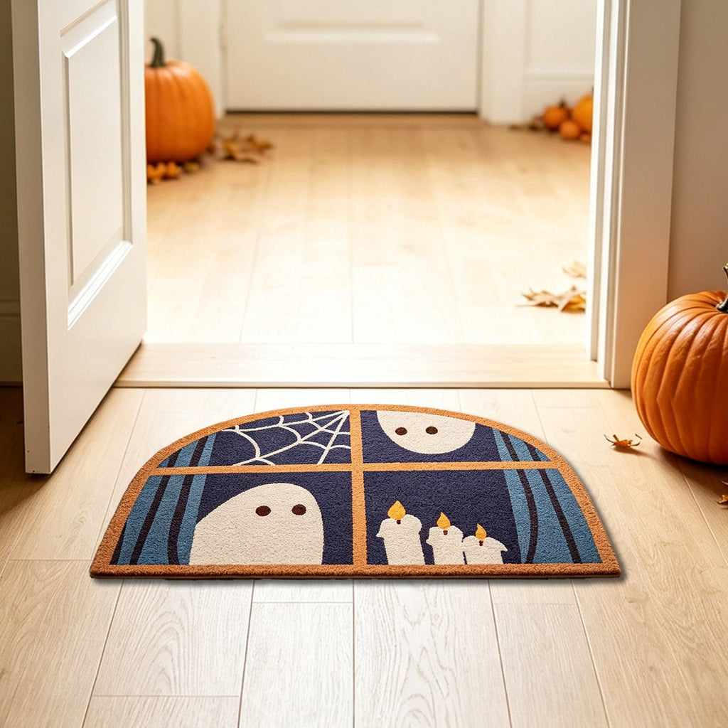Halloween Doormat Ghost Bath Mat 23.6x15.7in Secure-Grip Absorbent Soft Faux Fur Rug for Bathroom Bedroom Living Room Decor by OVFUIZ