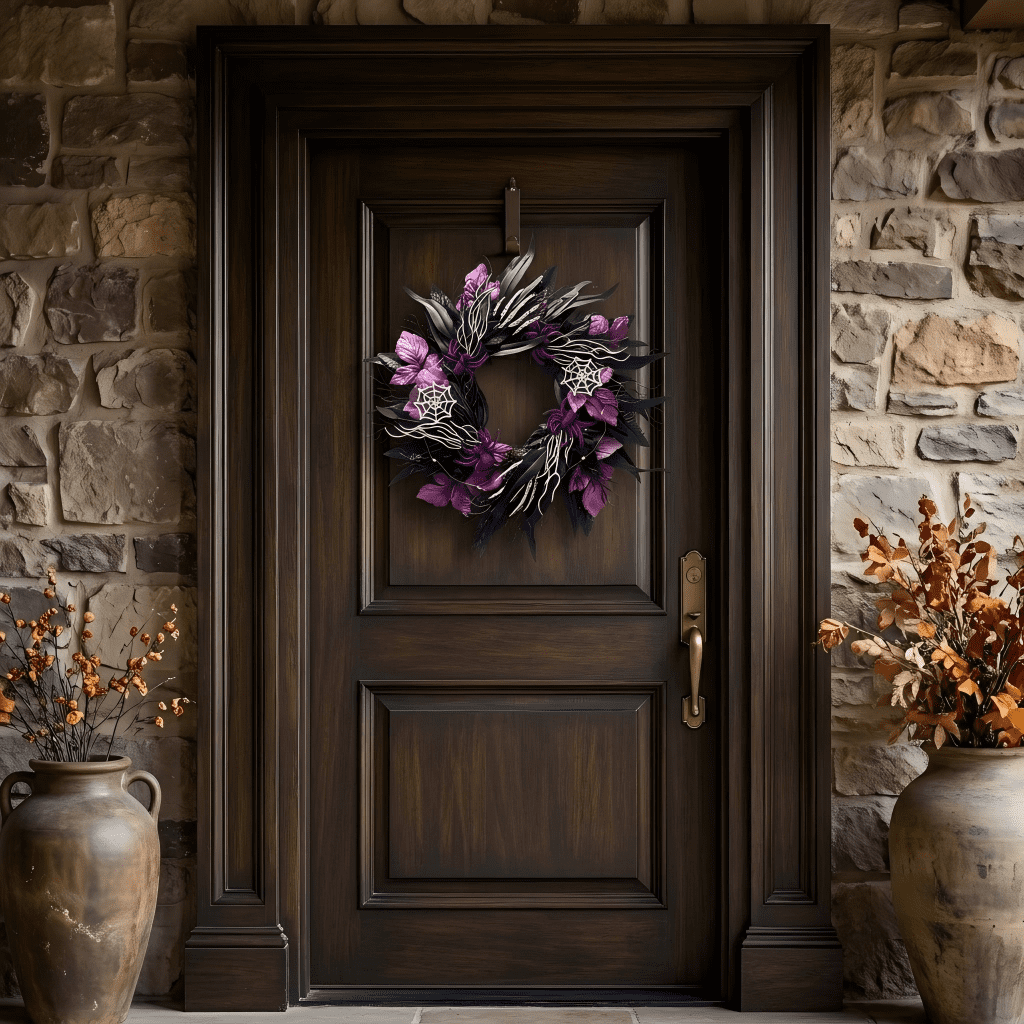 Myecovie Halloween Wreaths for Front Door Halloween Indoor Decoration 21.6" Halloween Black Wreaths for Windows Wall Decor