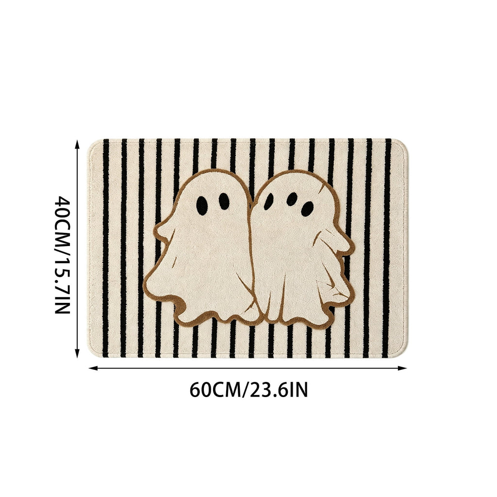 Halloween Doormat Ghost Bath Mat 23.6x15.7in Secure-Grip Absorbent Soft Faux Fur Rug for Bathroom Bedroom Living Room Decor by OVFUIZ