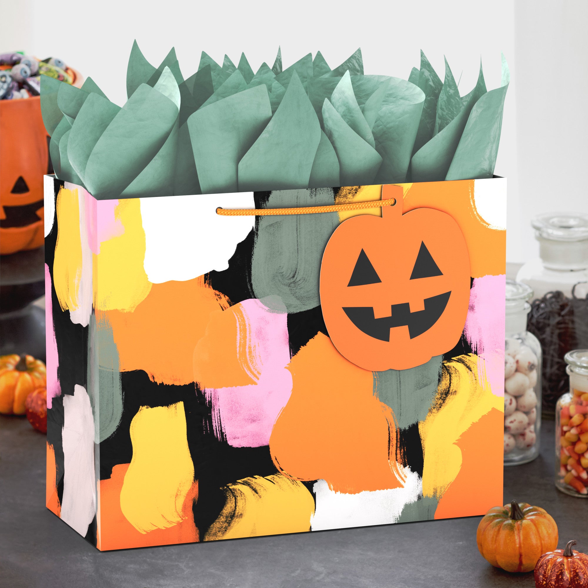 Hallmark Large Halloween Gift Bag with Gift Tag (Brushstrokes), 1 Count