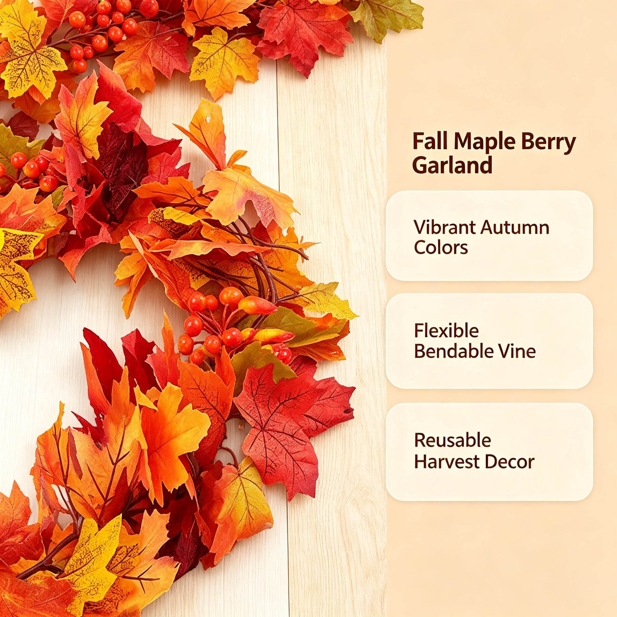 WKSCLPAI Halloween Maple Leaf Garland, Fall Vine Wreaths for Autumn Festivities Decor,Seasonal Garlands for Home,Halloween & Fall Decorations