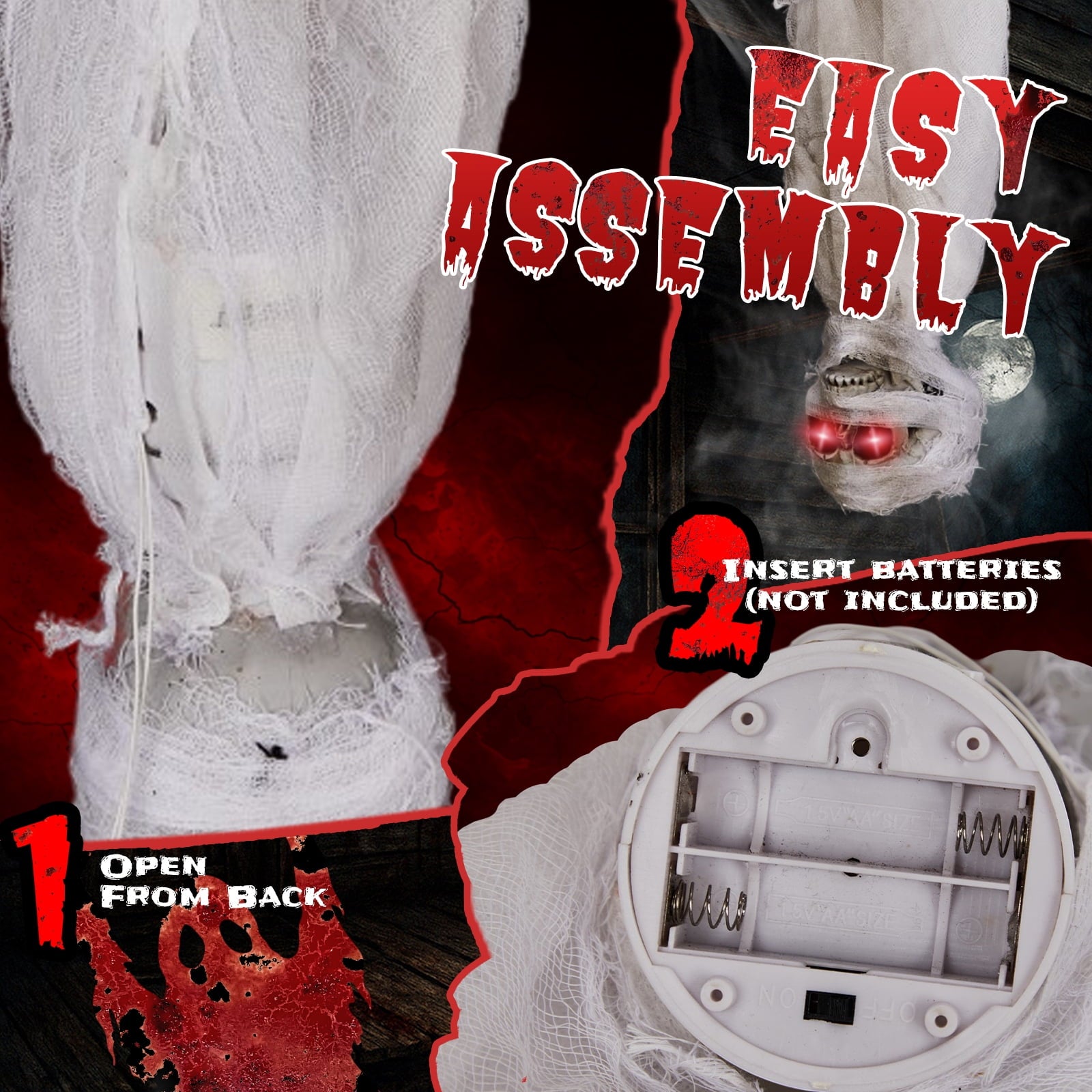 Ktaxon 3ft Hanging Zombie Animated Halloween Decoration Creepy Mummy Halloween w/ Pre-Recorded Screaming, LED Eyes