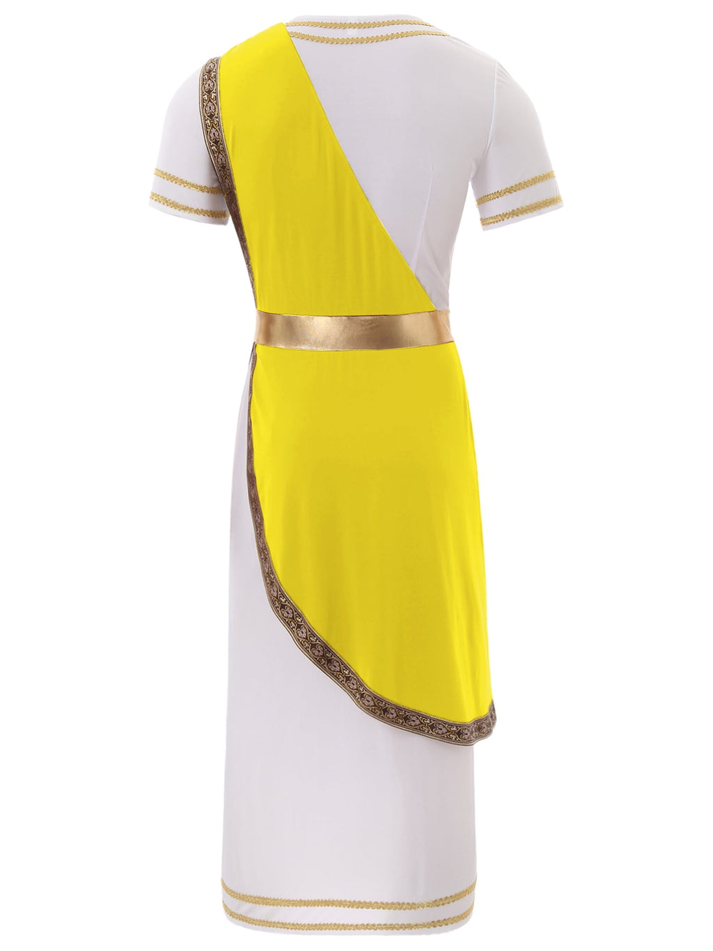 iixpin Mens Halloween Toga Robe Ancient Roman Costume Short Sleeve Greek God Tunic with Belt Yellow 3XL