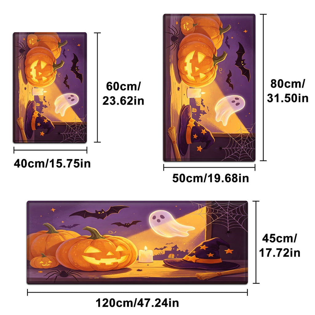 YIMEIS Halloween Pumpkin Lantern 3Pcs Flannel Mat & Kitchen Rugs Set,16''×24'' 20''×30'' 17''×47'' Inches,Soft Non-slip for Home Bathroom