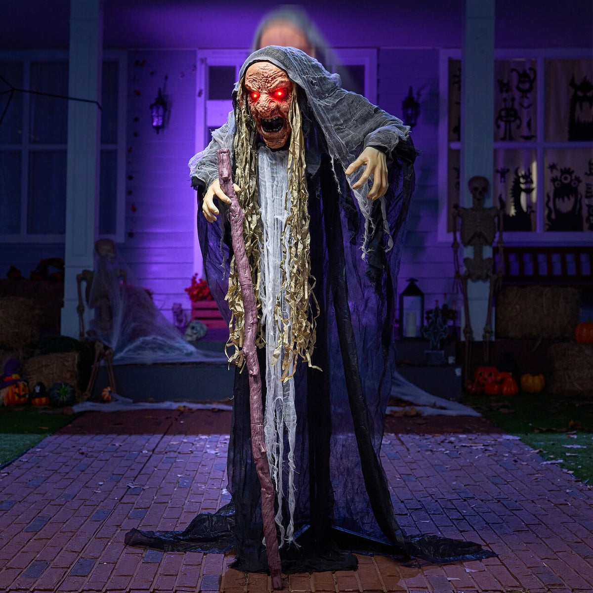 Joyfy 62"Halloween Standing Hunchback Witch with Light, Animatronics Large Halloween Decorations Outdoor, Radar Motion Activated with Creepy Sound & Eyes and Moving Head for Yard Garden Haunted Hous